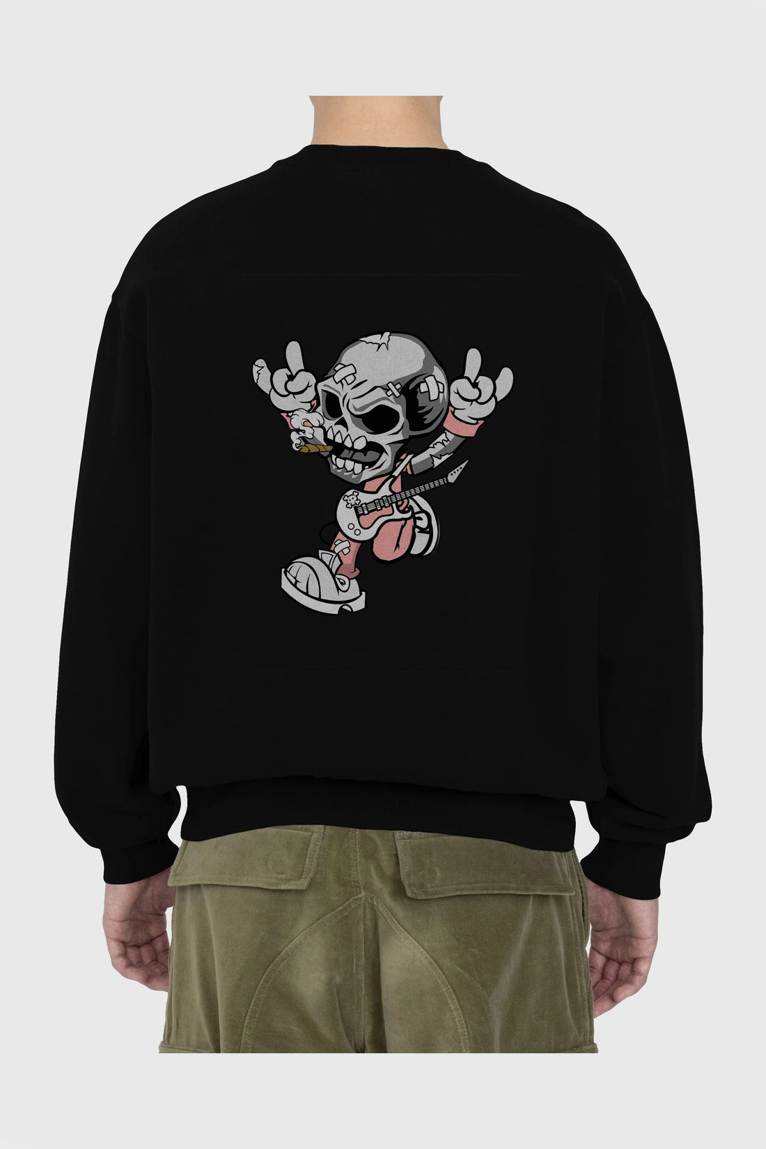 Skull Metal Sign Arka Baskılı Oversize Sweatshirt Erkek Kadın Unisex