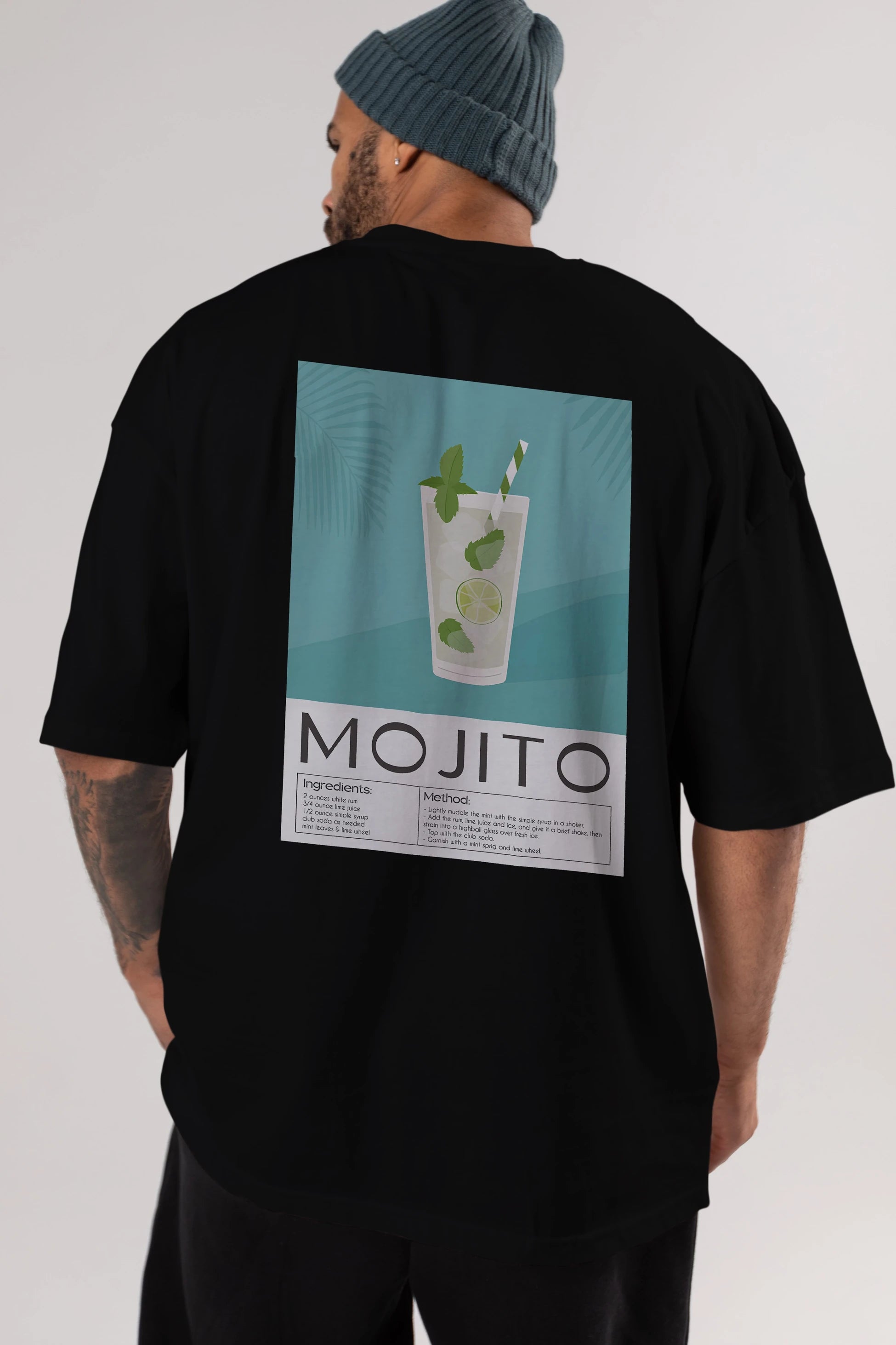Mojito 4 Arka Baskılı Oversize t-shirt Erkek Kadın Unisex %100 Pamuk Bisiklet Yaka tişort
