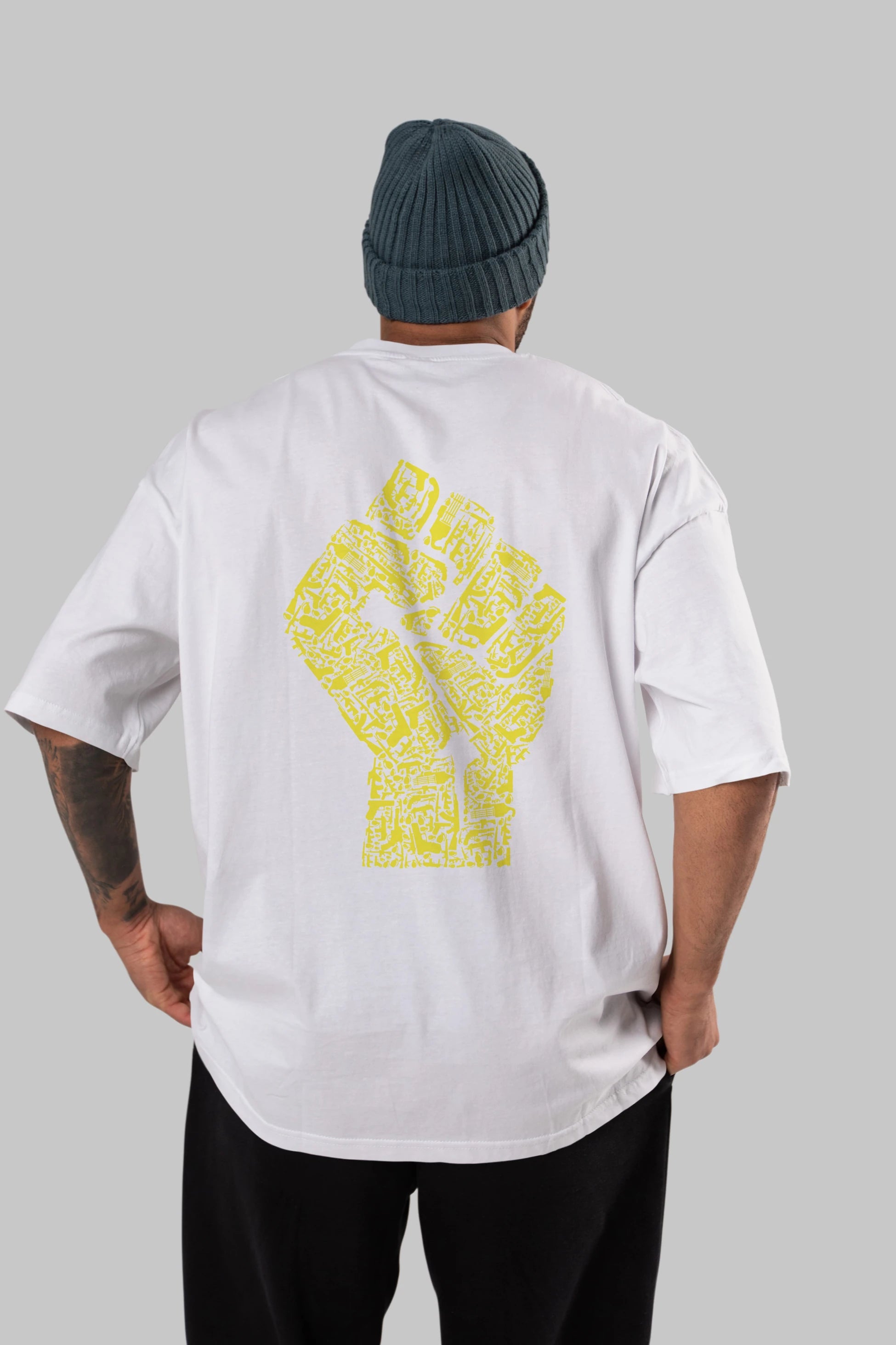 Hand Of Revolution Arka Baskılı Oversize t-shirt %100 pamuk Erkek Kadın Unisex