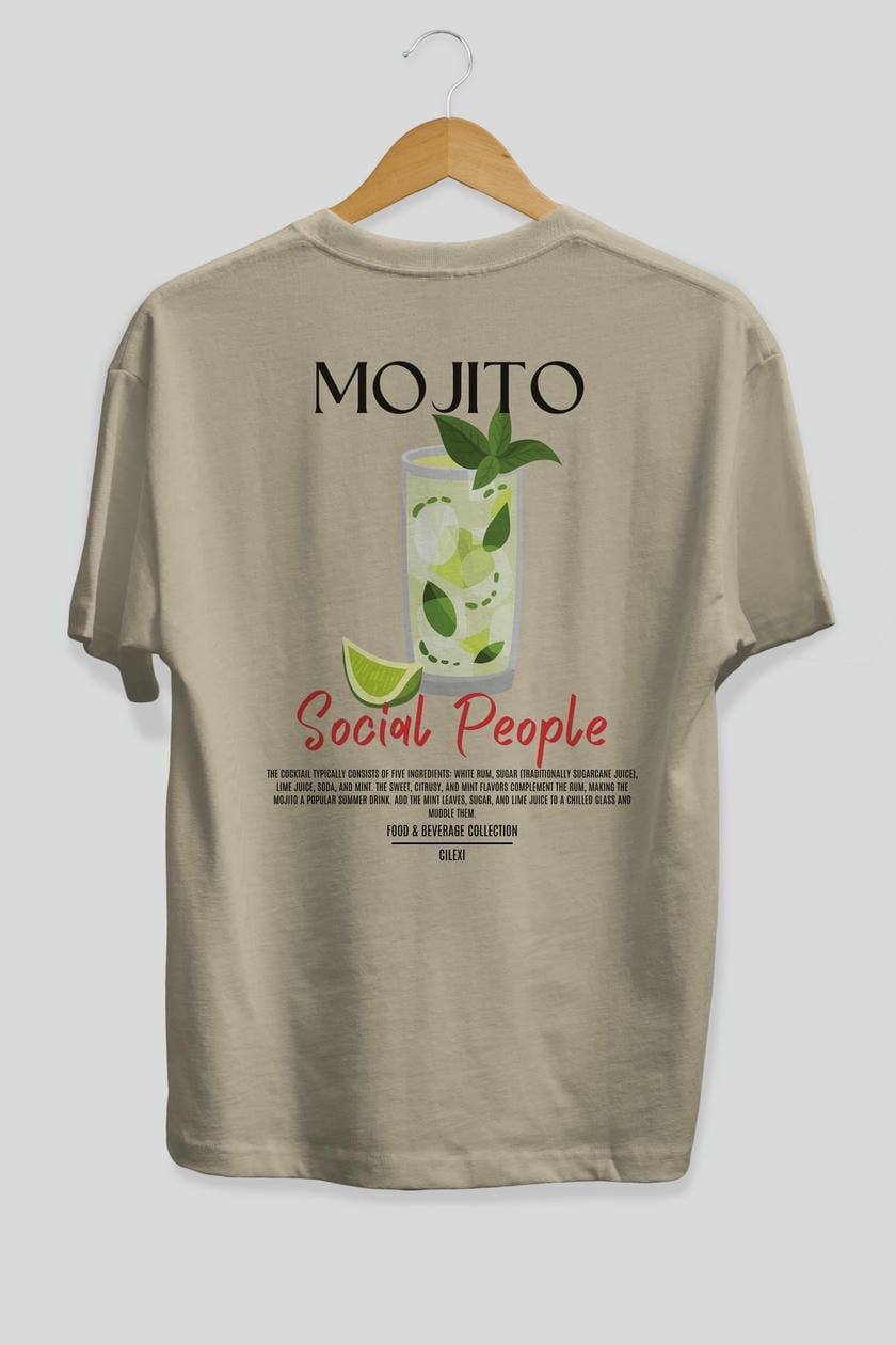Mojıto Kokteyl Serisi Baskılı Oversize t-shirt Erkek Kadın Unisex %100 Pamuk Bisiklet Yaka tişort