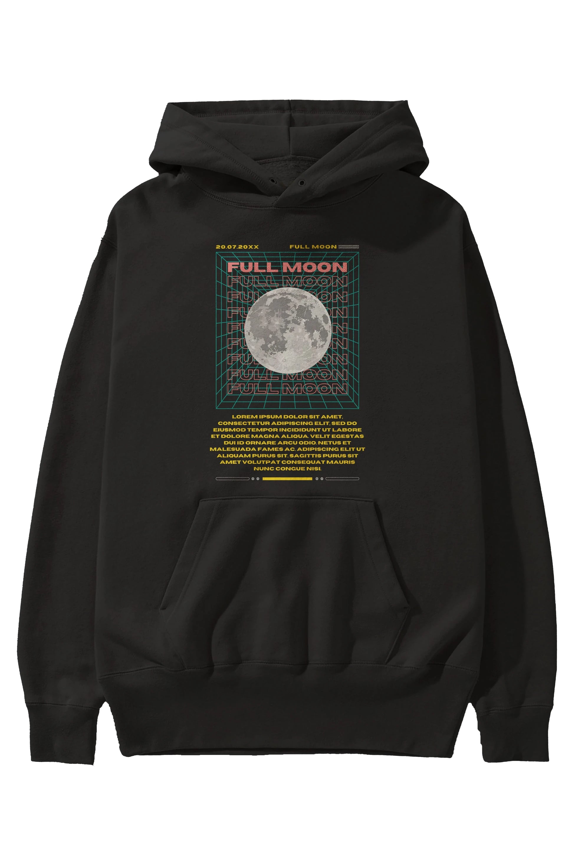 Full Moon Yazılı Ön Baskılı Oversize Hoodie Kapüşonlu Sweatshirt Erkek Kadın Unisex