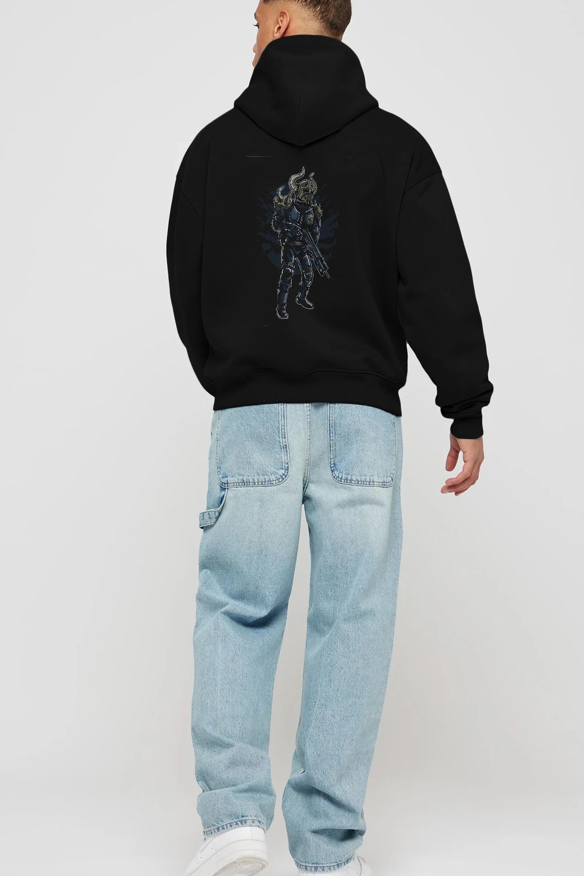 Viking Soldier Arka Baskılı Hoodie Oversize Kapüşonlu Sweatshirt Erkek Kadın Unisex