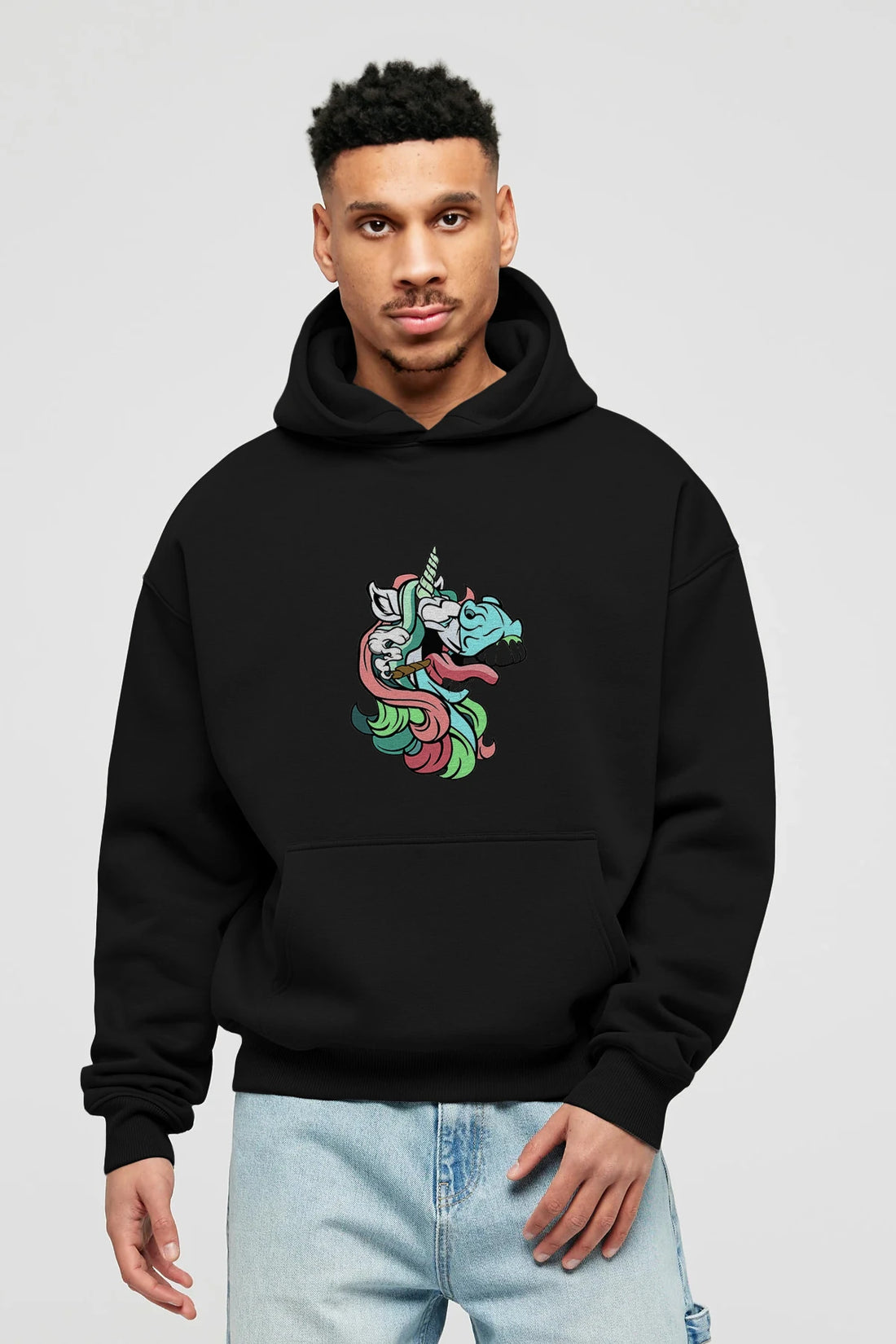 Crazy Unicorn Ön Baskılı Hoodie Oversize Kapüşonlu Sweatshirt Erkek Kadın Unisex