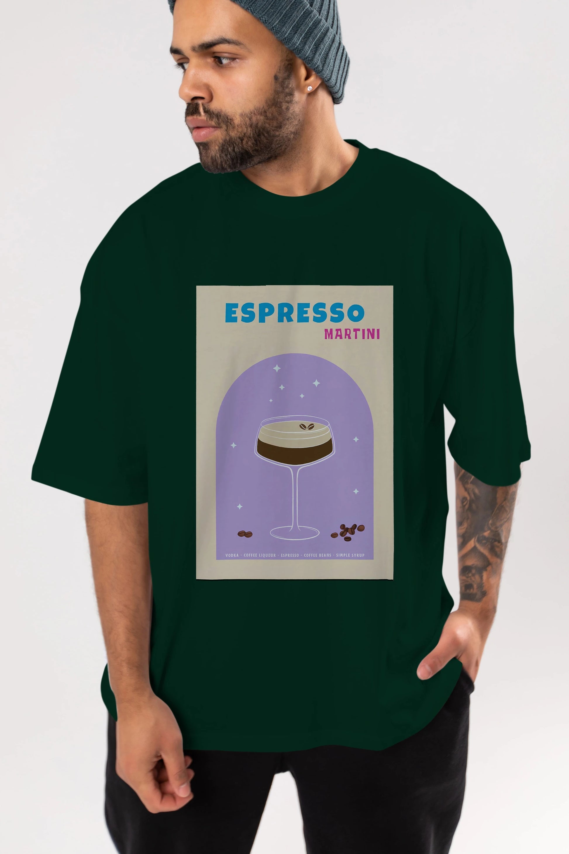 Espresso Martini 5 Ön Baskılı Oversize t-shirt Erkek Kadın Unisex %100 Pamuk Bisiklet Yaka tişort