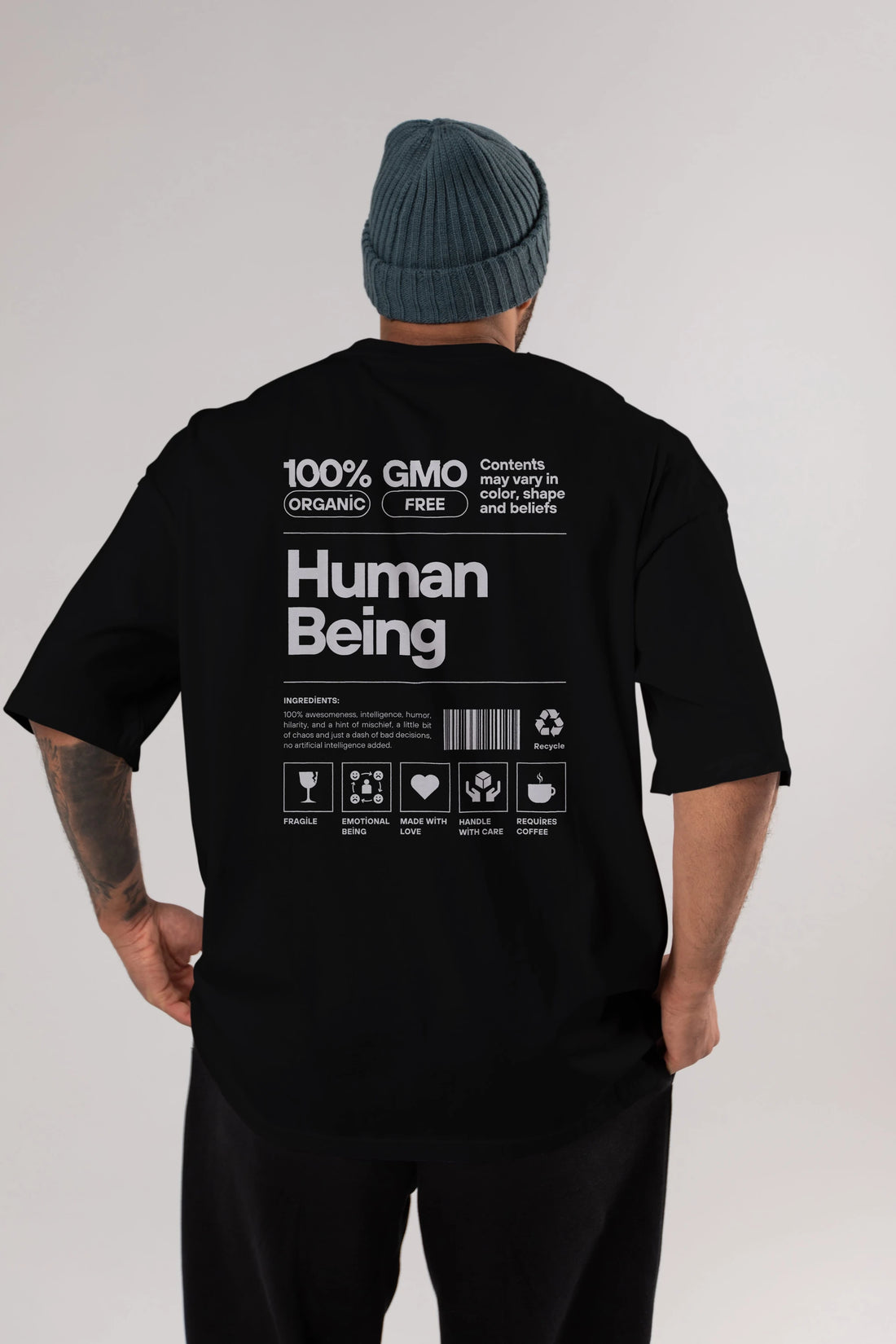 Human Being Arka Baskılı Oversize t-shirt Erkek Kadın Unisex