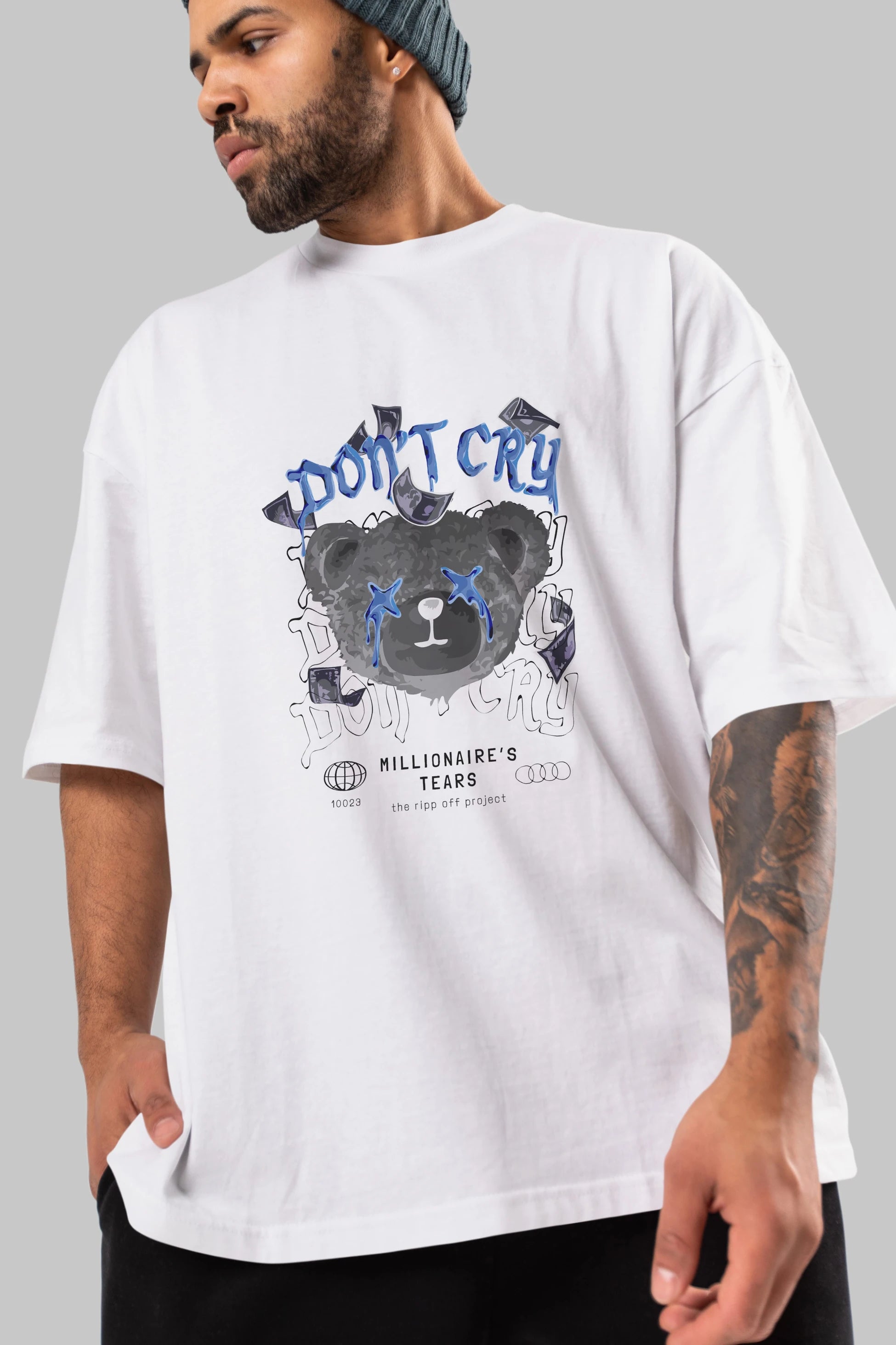 Dont Cry Bear Ön Baskılı Oversize t-shirt Erkek Kadın Unisex