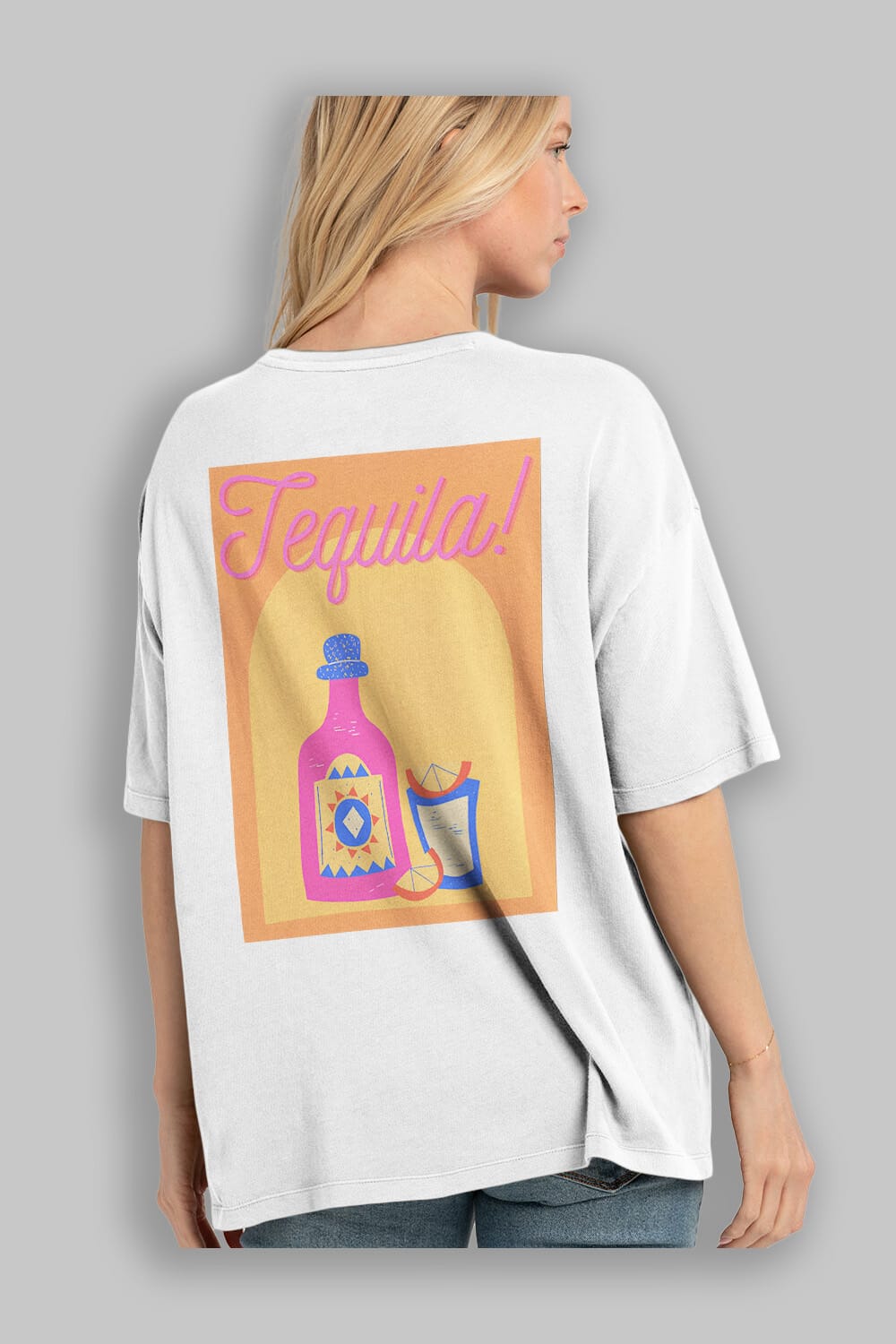 Tequila Arka Baskılı Oversize t-shirt Erkek Kadın Unisex %100 Pamuk Bisiklet Yaka tişort