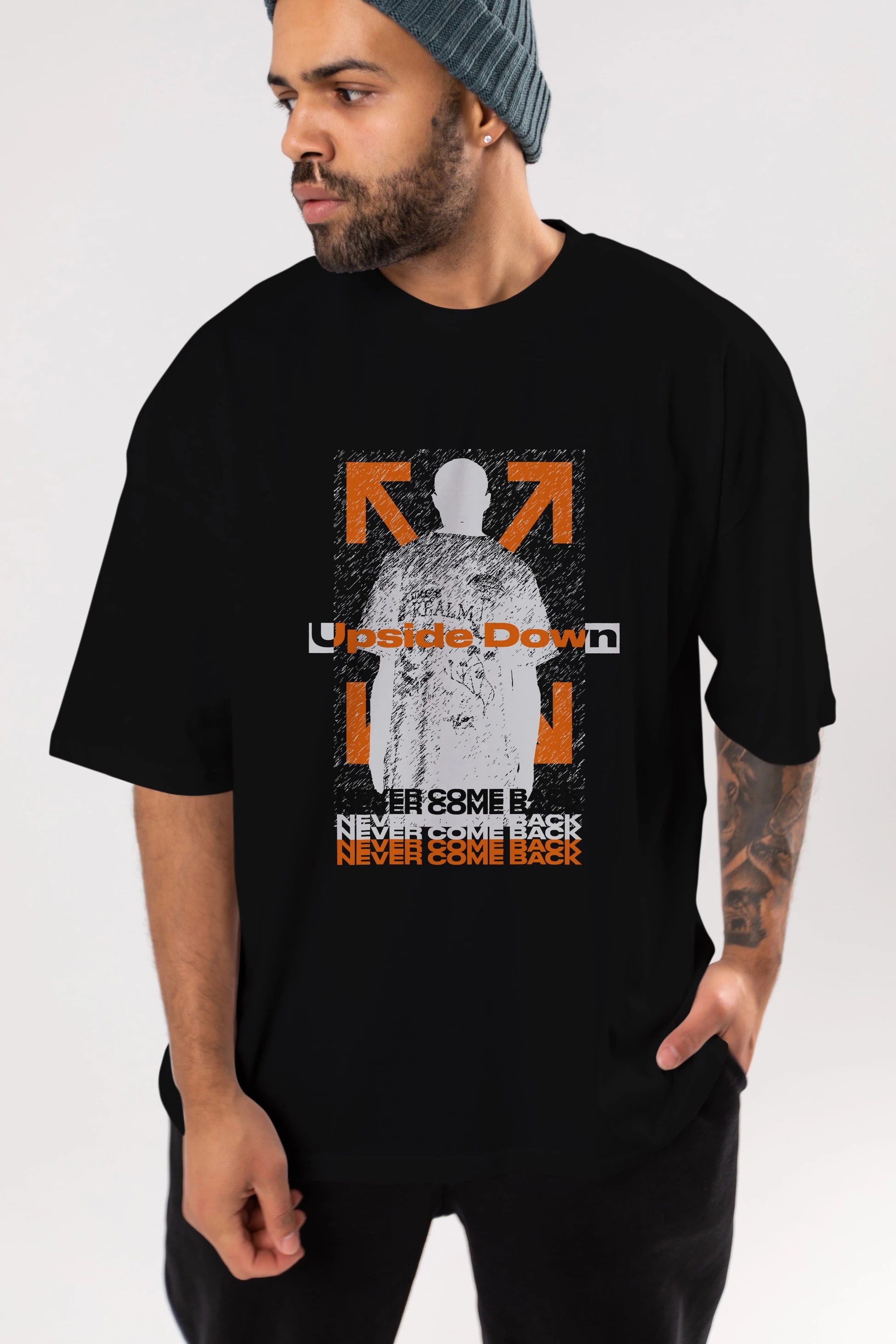 Upside Down Ön Baskılı Oversize t-shirt Erkek Kadın Unisex