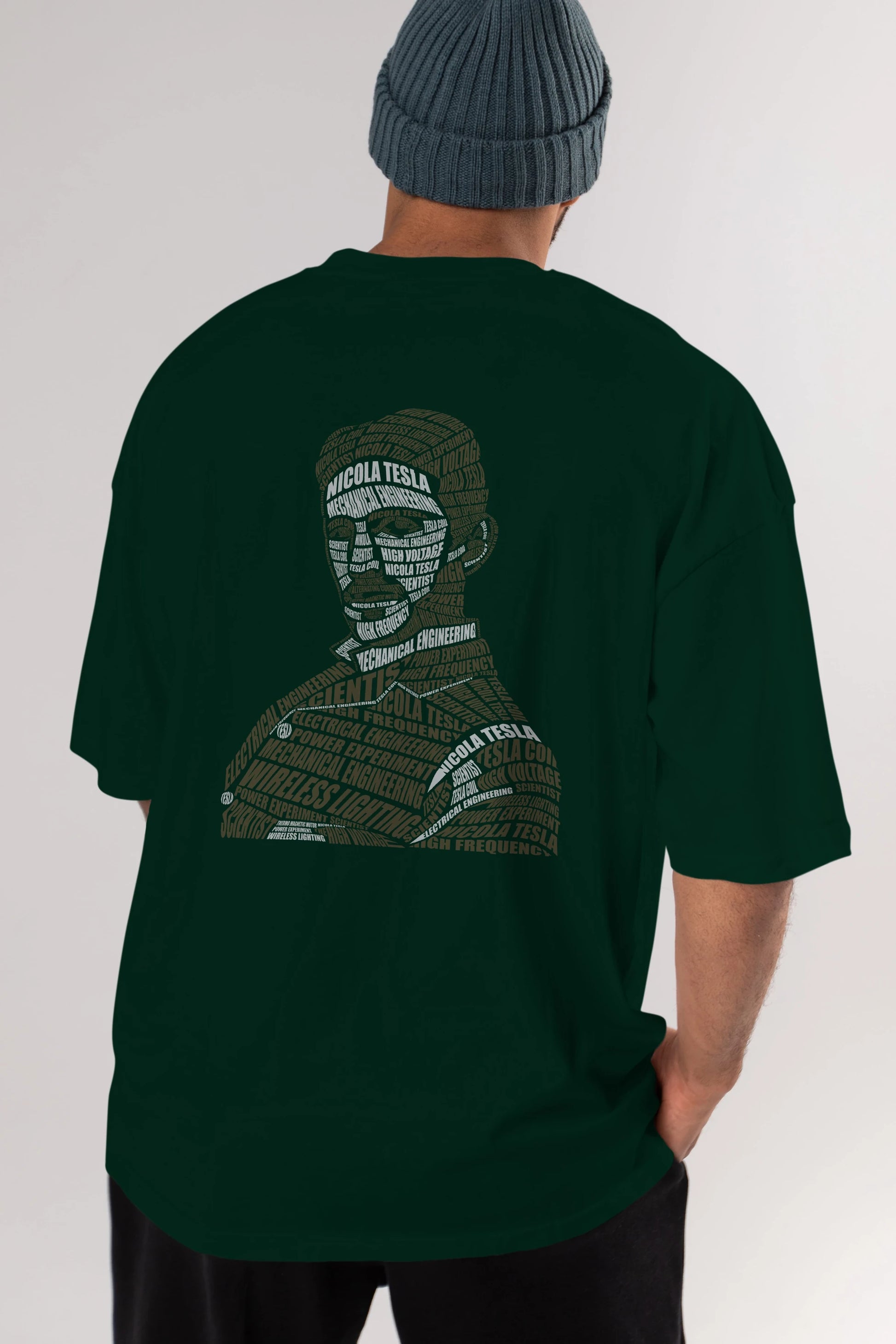 Nikola Tesla Calligram Arka Baskılı Oversize t-shirt %100 pamuk Erkek Kadın Unisex