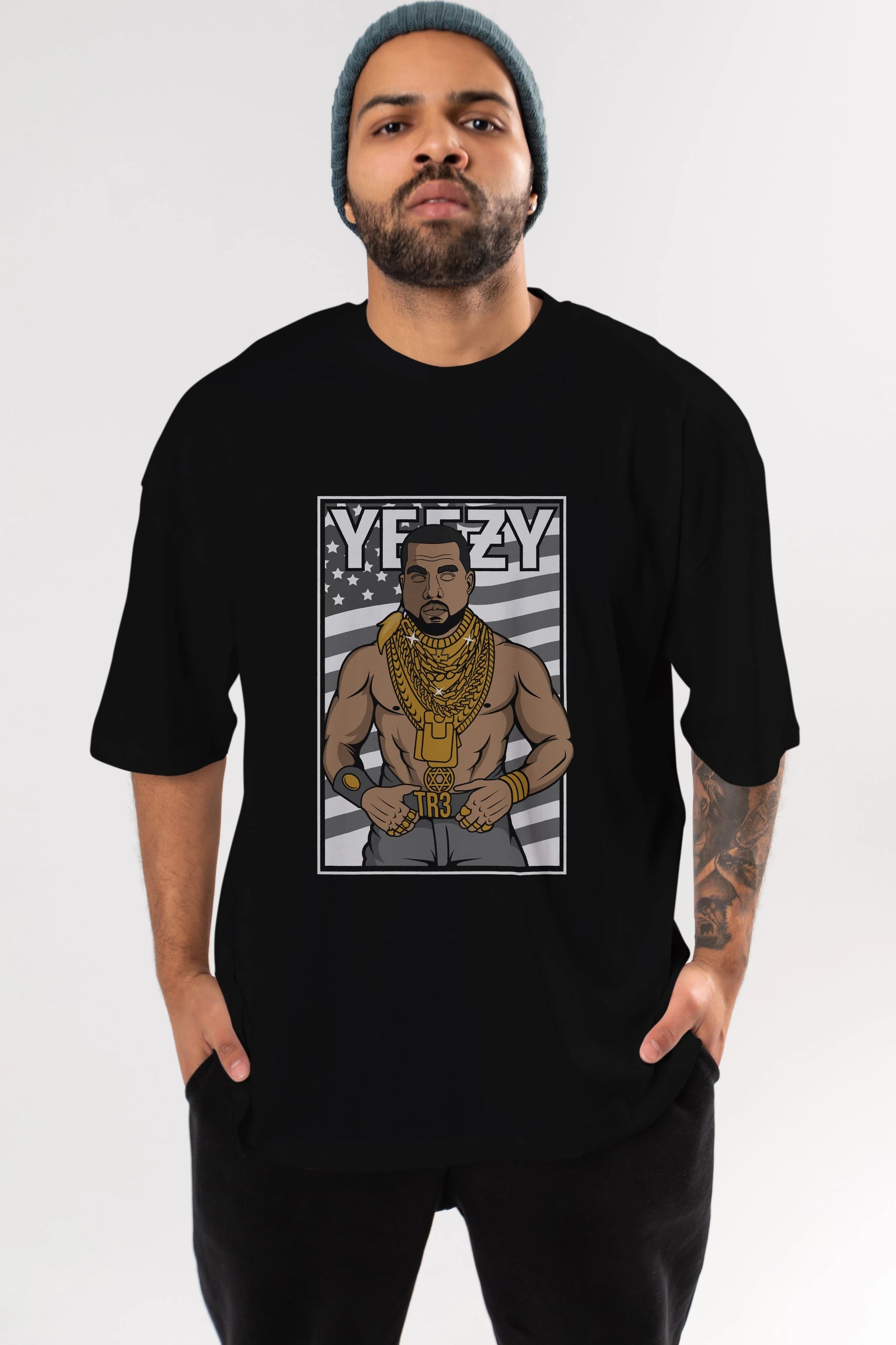 Mr.T Ön Baskılı Oversize t-shirt Erkek Kadın Unisex %100 Pamuk tişort