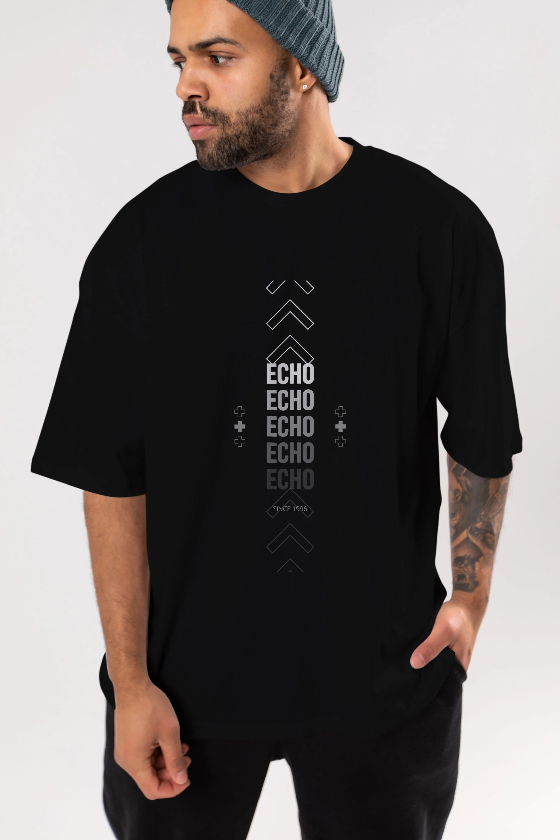 Echo Yazılı Ön Baskılı Oversize t-shirt Erkek Kadın Unisex