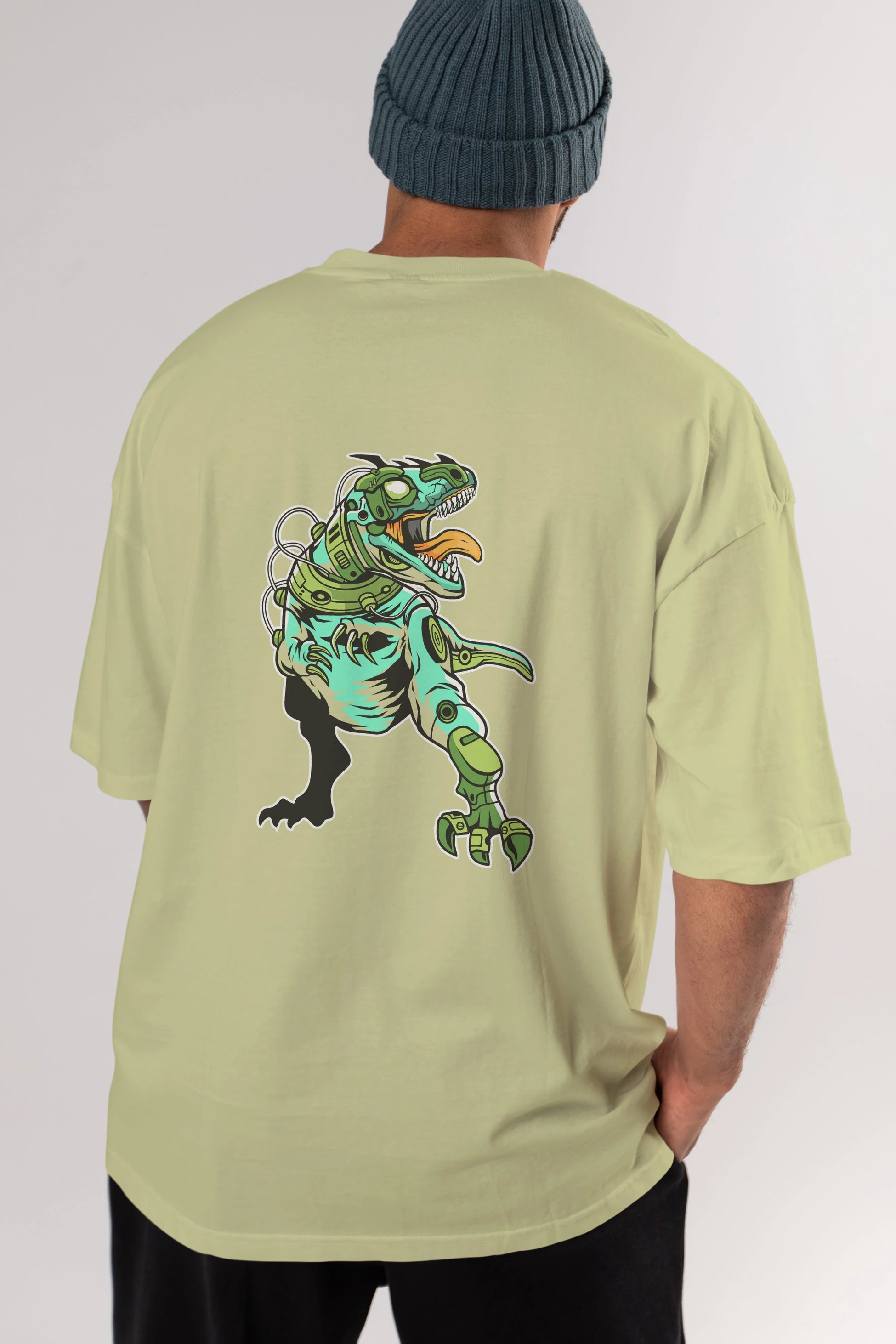 Trex Robot Arka Baskılı Oversize t-shirt Erkek Kadın Unisex %100 Pamuk tişort