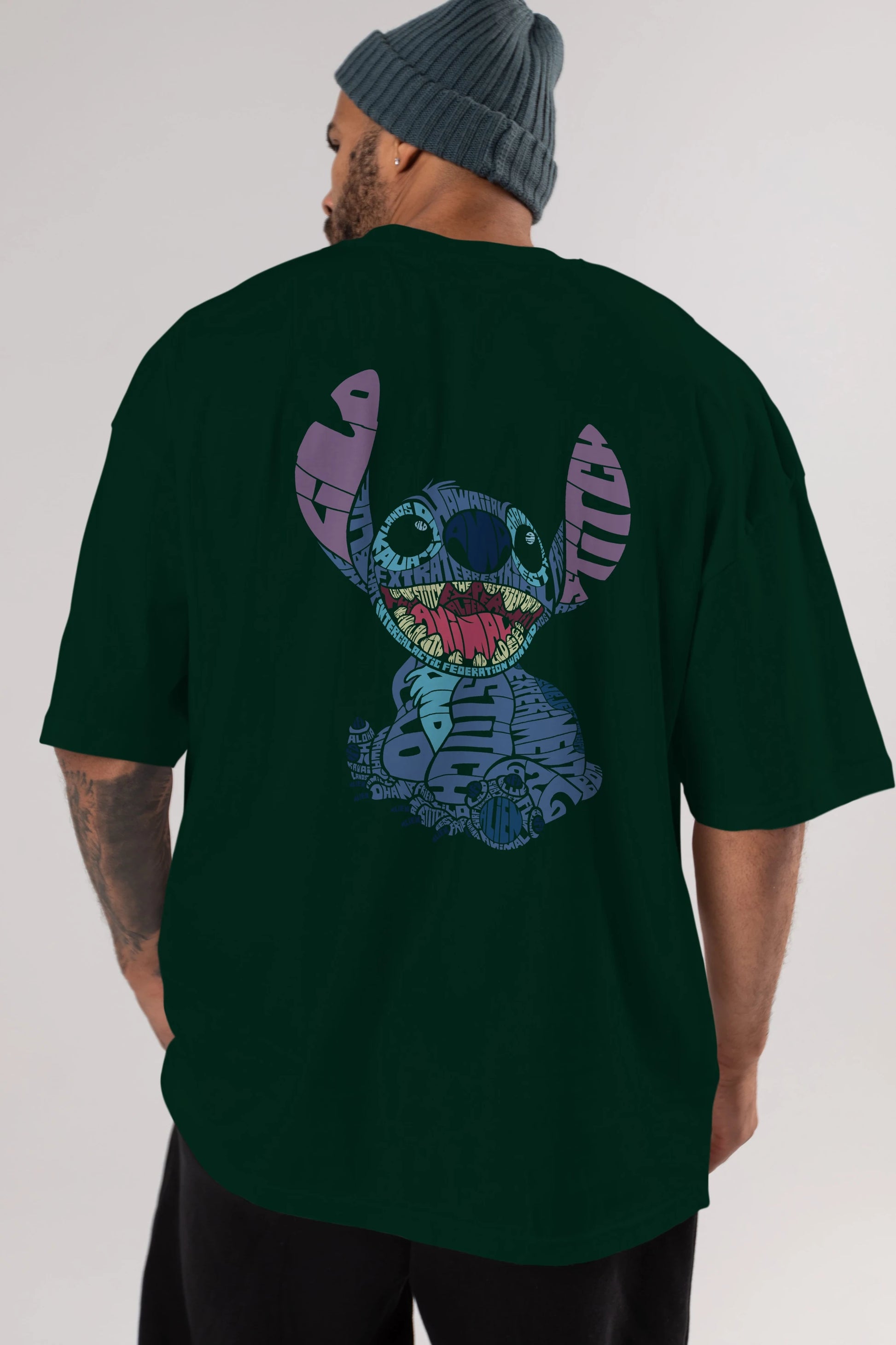 Stitch Arka Baskılı Oversize t-shirt %100 pamuk Erkek Kadın Unisex