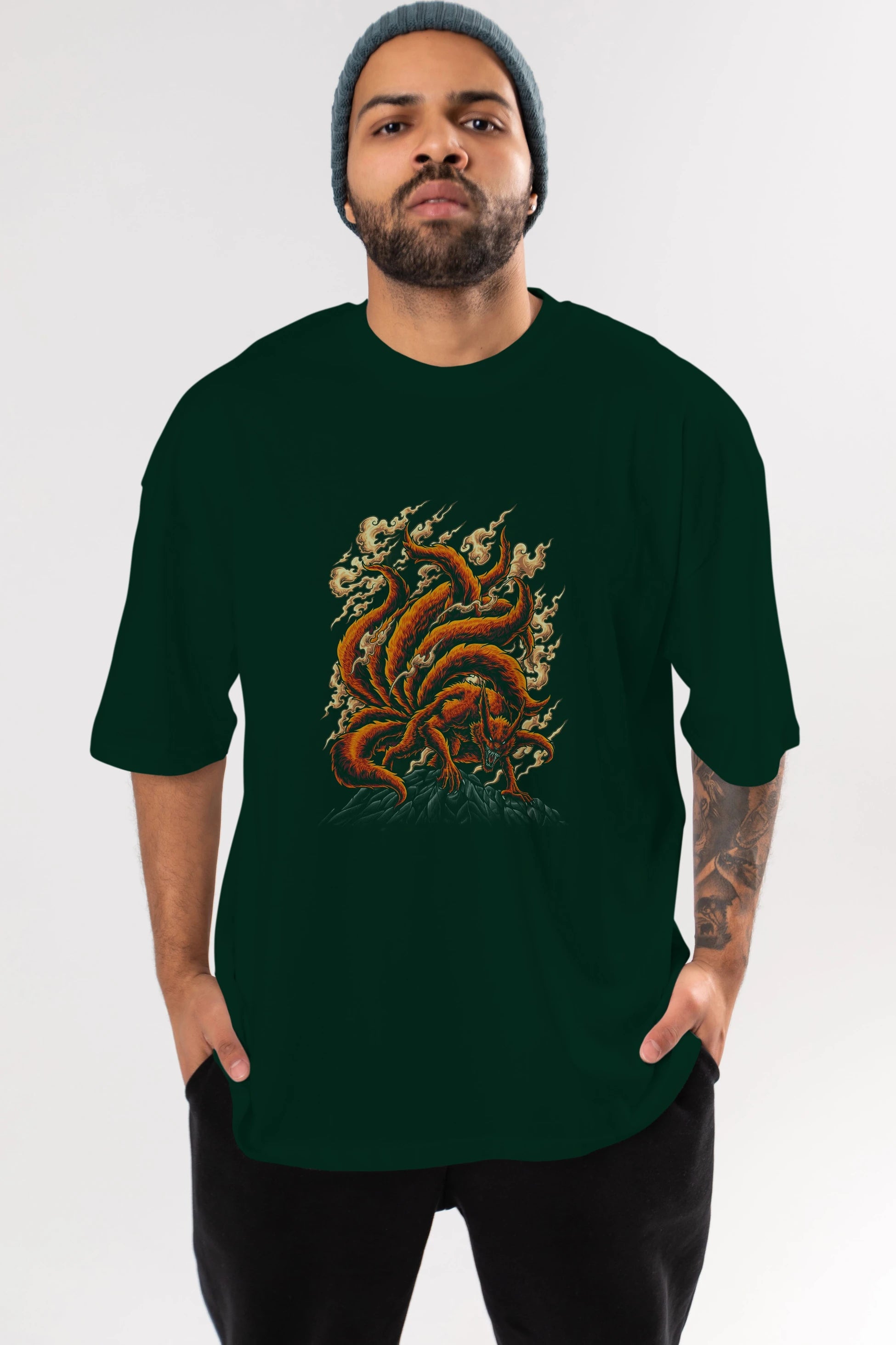 NARUTO KYUUBI Anime Ön Baskılı Oversize t-shirt %100 pamuk Erkek Kadın Unisex
