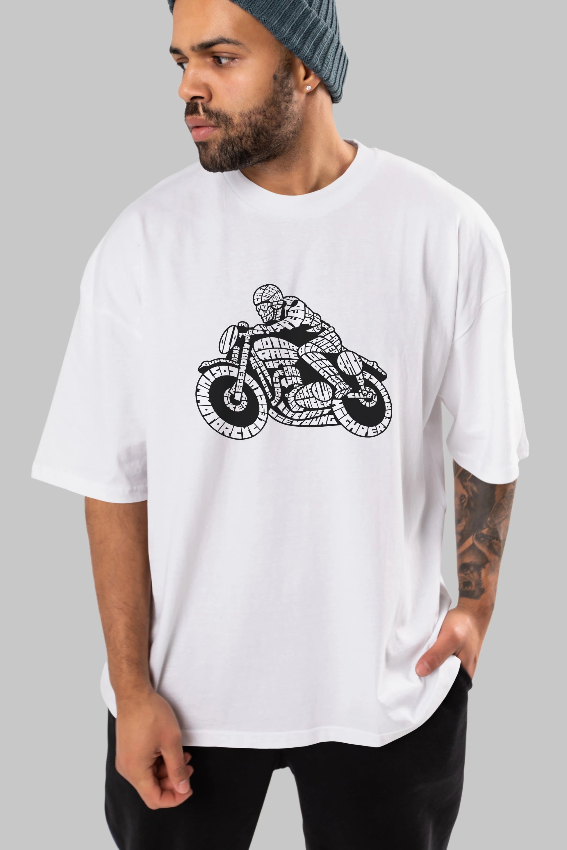 Caferacer Ön Baskılı Oversize t-shirt %100 pamuk Erkek Kadın Unisex