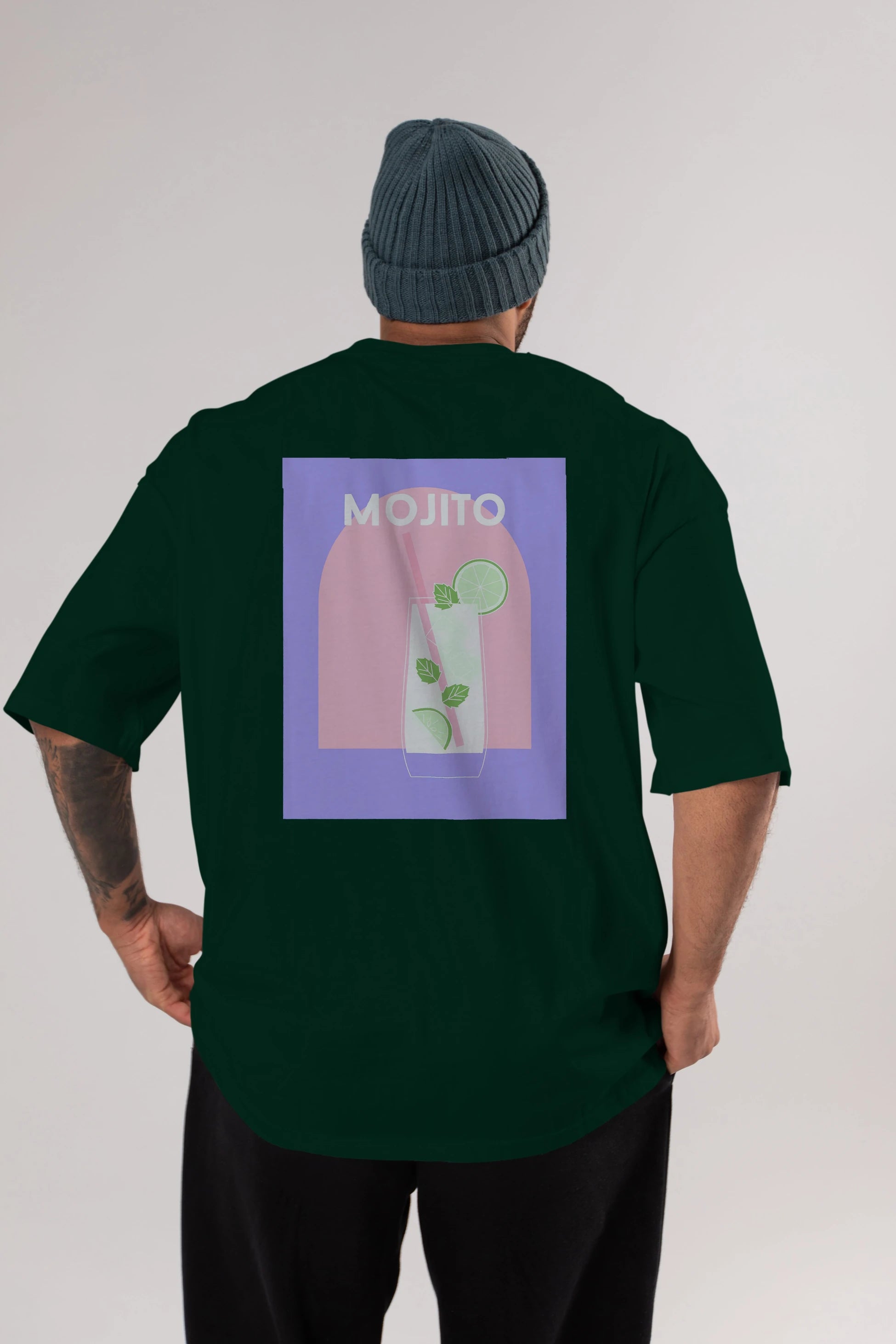 Mojito 2 Arka Baskılı Oversize t-shirt Erkek Kadın Unisex %100 Pamuk Bisiklet Yaka tişort