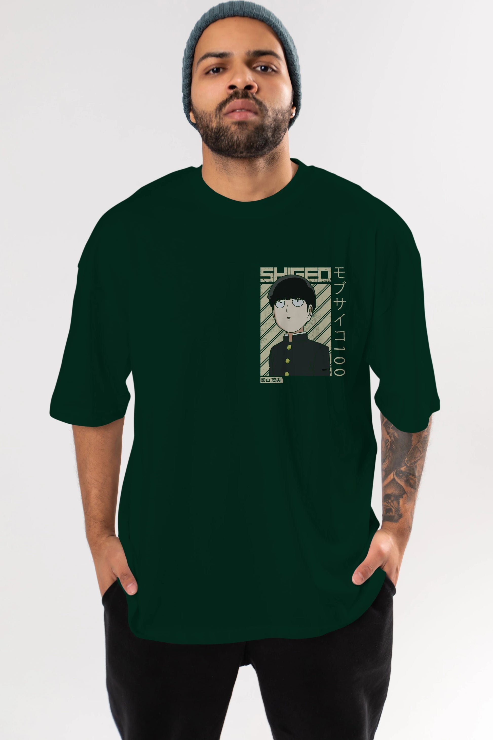 Shigeo Kageyama 2 Ön Sol Baskılı Oversize t-shirt Erkek Kadın Unisex %100 Pamuk Bisiklet Yaka tişort