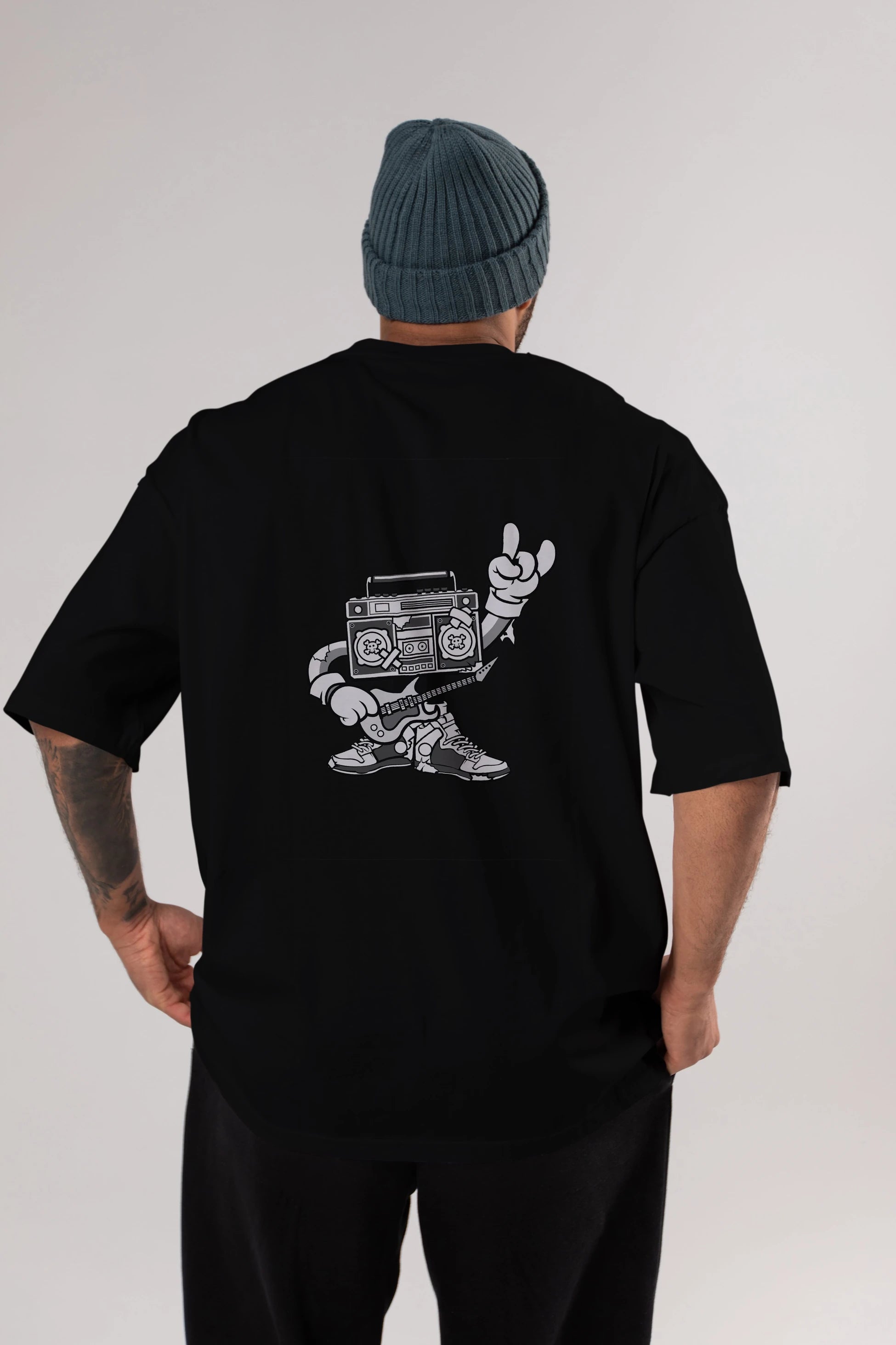 Boombox Rockstar Arka Baskılı Oversize t-shirt Erkek Kadın Unisex %100 Pamuk tişort
