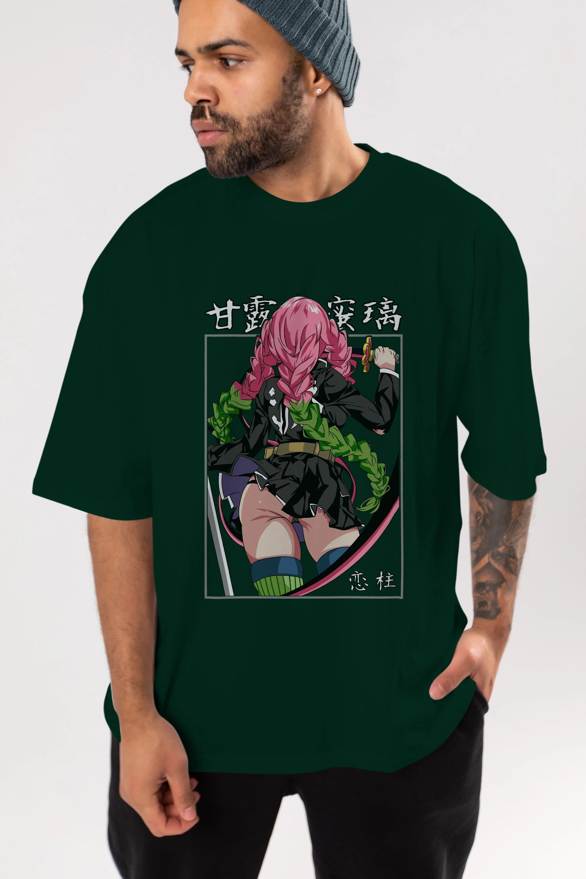 Mitsuri DEMONSLAYER Anime Ön Baskılı Oversize t-shirt %100 pamuk Erkek Kadın Unisex
