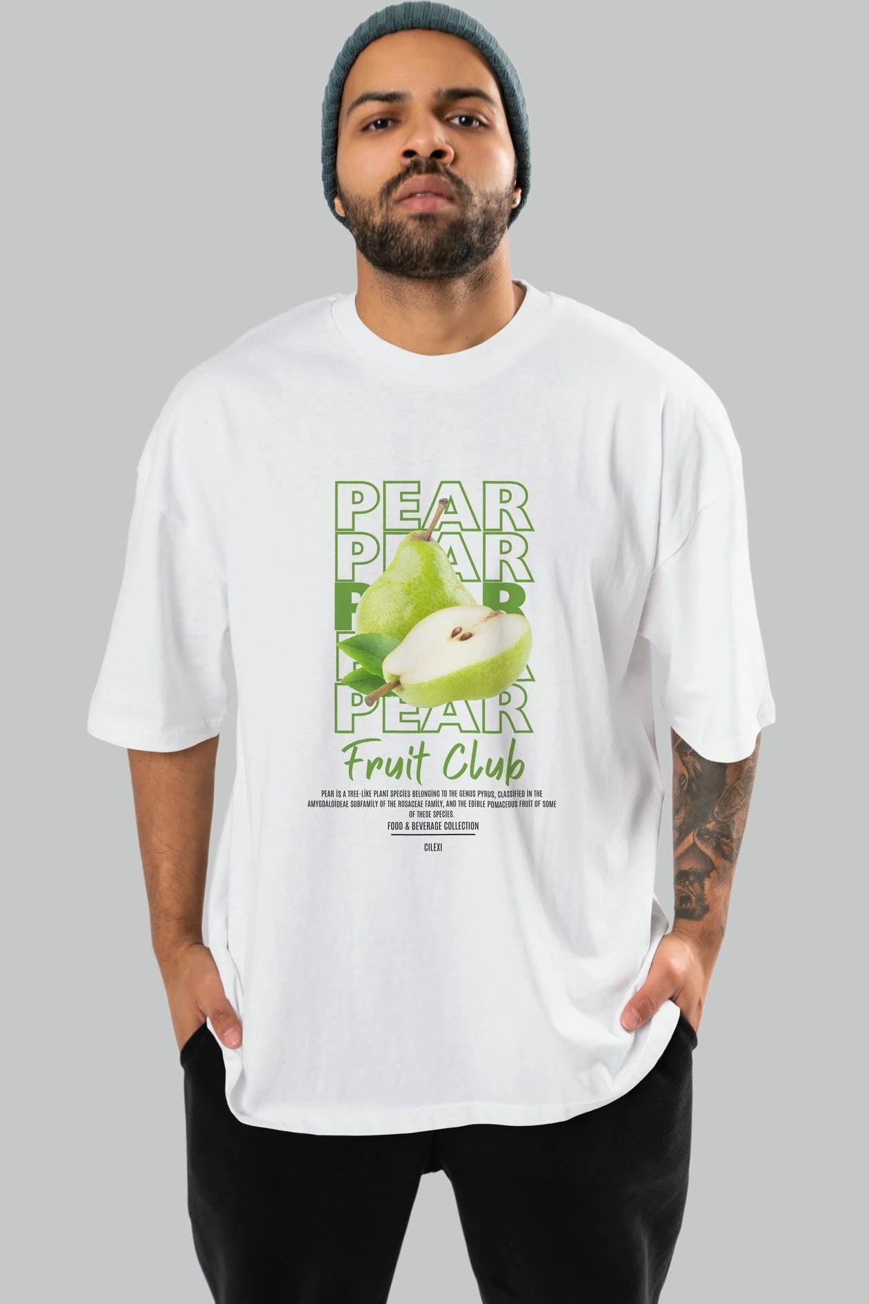 Pear Ön Baskılı Oversize t-shirt Erkek Kadın Pamuk Bisiklet Yaka tişort