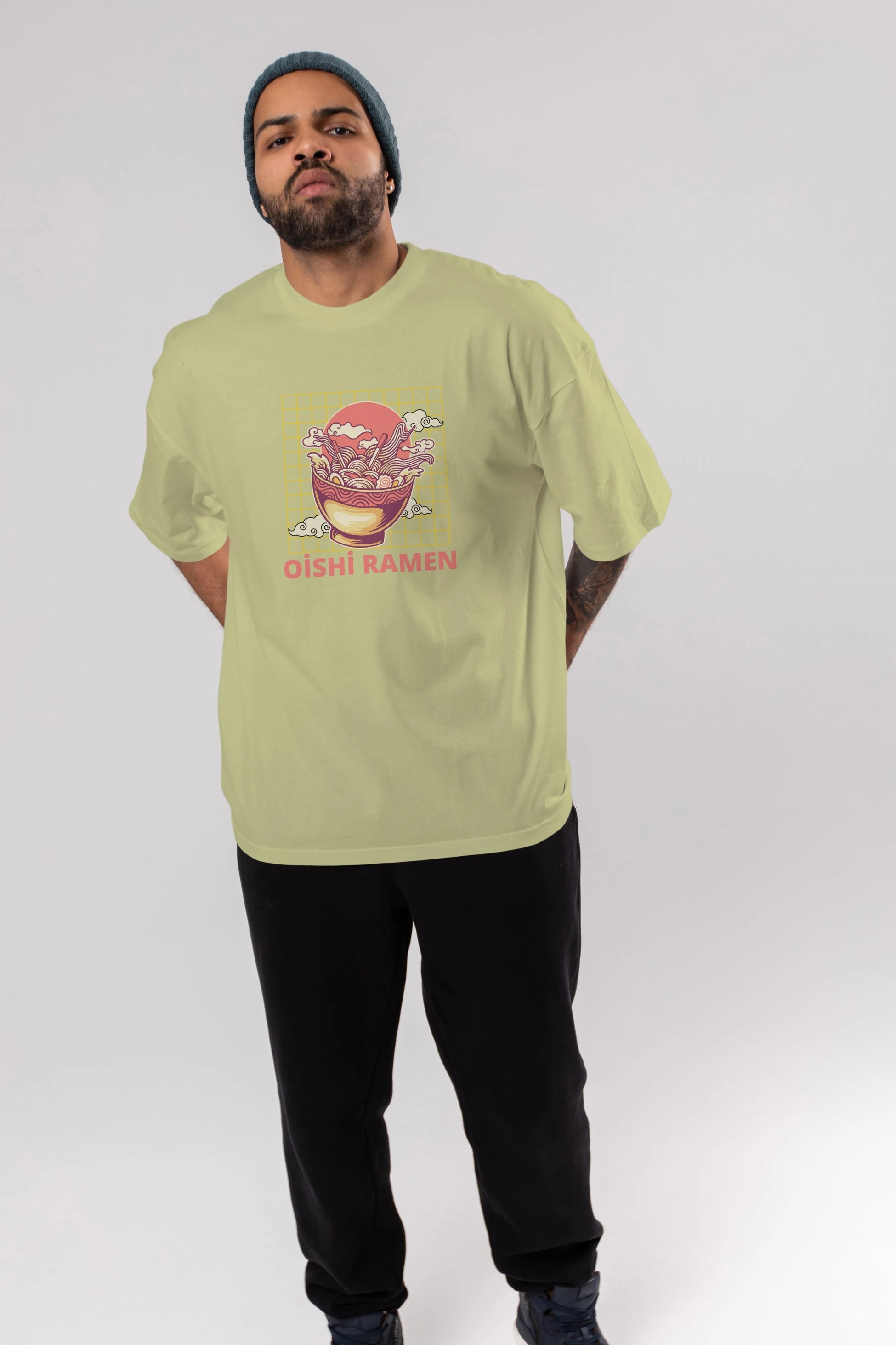 Oishi Ramen Yazılı Ön Baskılı Oversize t-shirt Erkek Kadın Unisex
