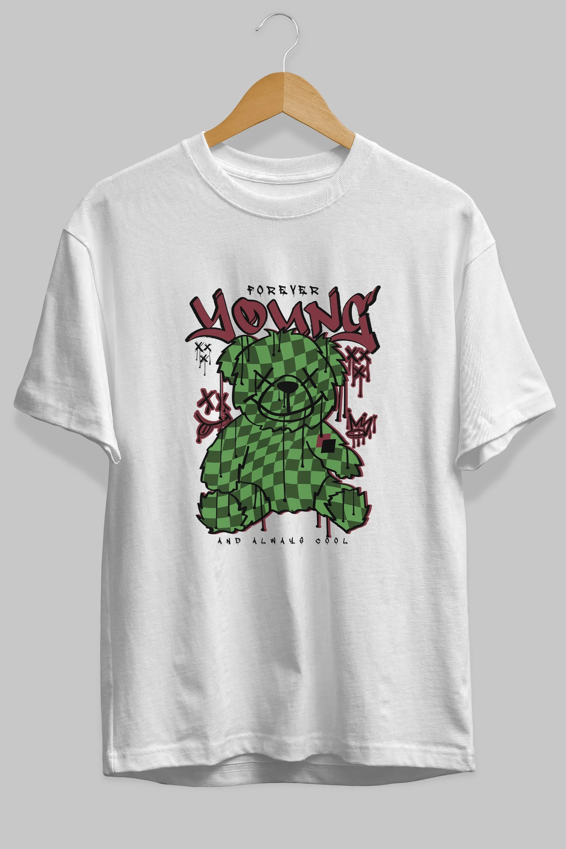 Young and Always Cool Bear Ön Baskılı Oversize t-shirt Erkek Kadın Unisex