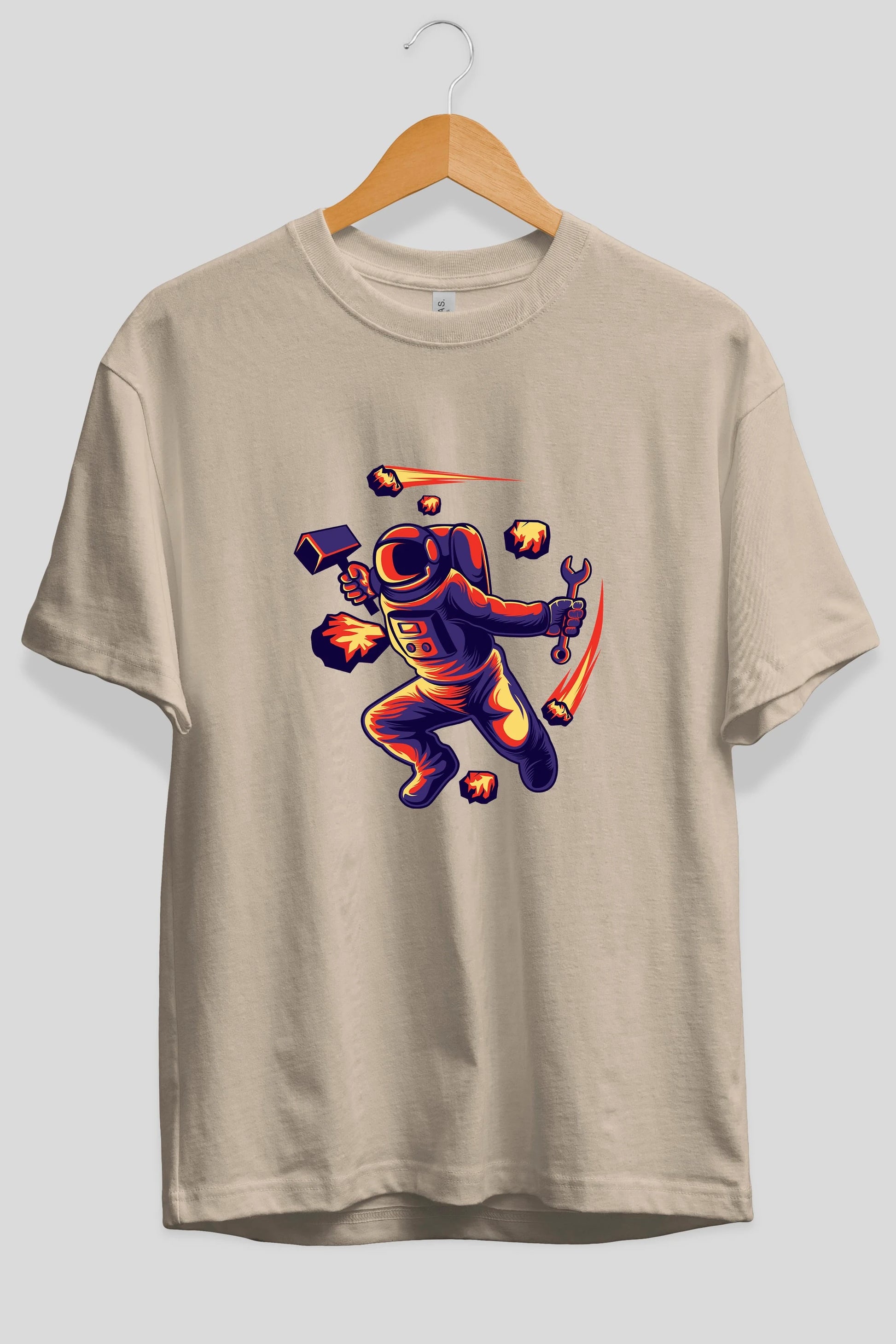 Astronaut Block Meteor Ön Baskılı Oversize t-shirt Erkek Kadın Unisex