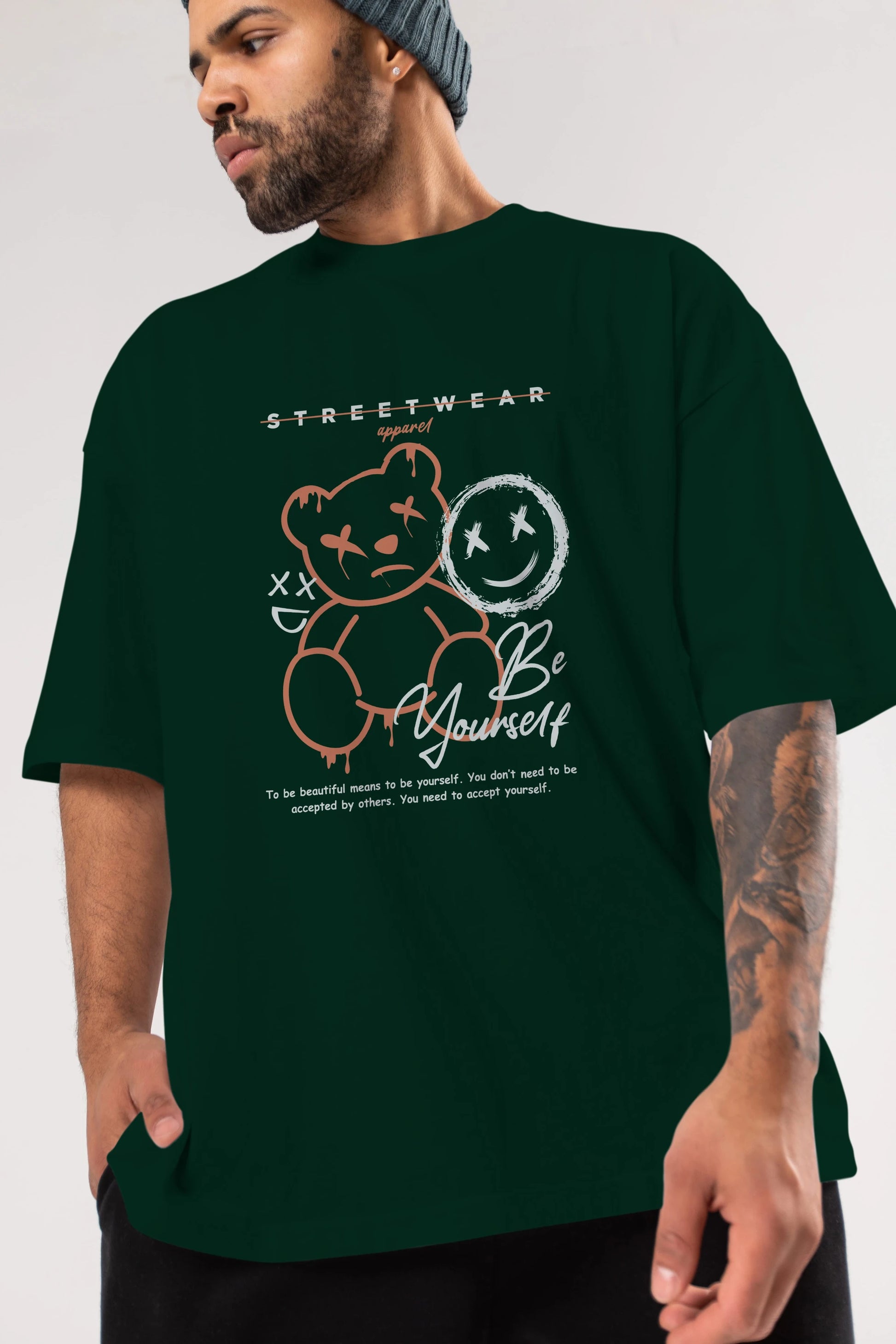 Be Yourself Bear Ön Baskılı Oversize t-shirt Erkek Kadın Unisex