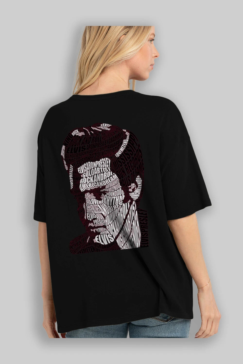 Elvis Presley Calligram Arka Baskılı Oversize t-shirt %100 pamuk Erkek Kadın Unisex