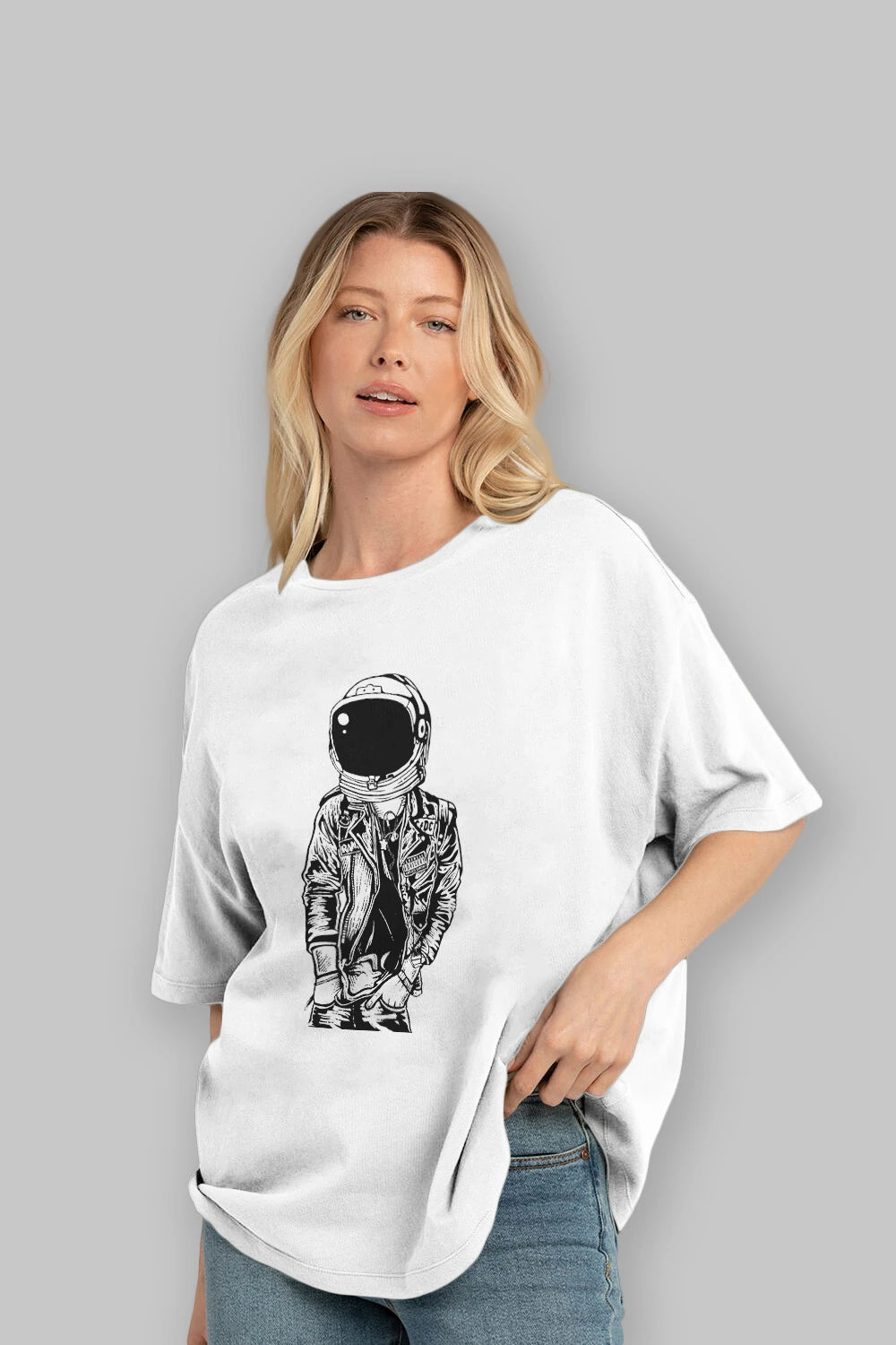 Astronaut Punkster Ön Baskılı Oversize t-shirt Erkek Kadın Unisex %100 Pamuk tişort