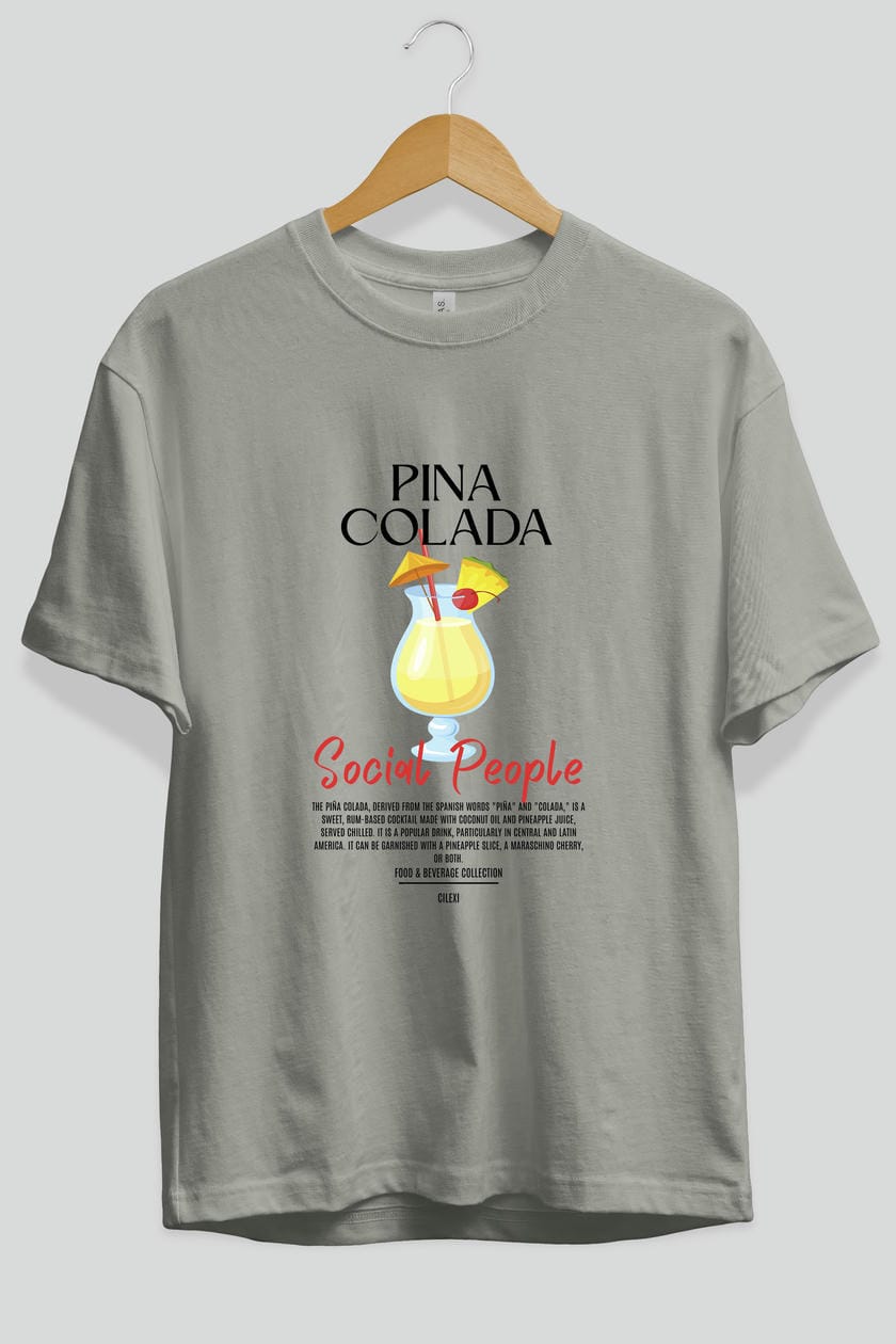 Pına Colada Kokteyl Serisi ön Baskılı Oversize t-shirt Erkek Kadın %100 Pamuk Bisiklet Yaka tişort