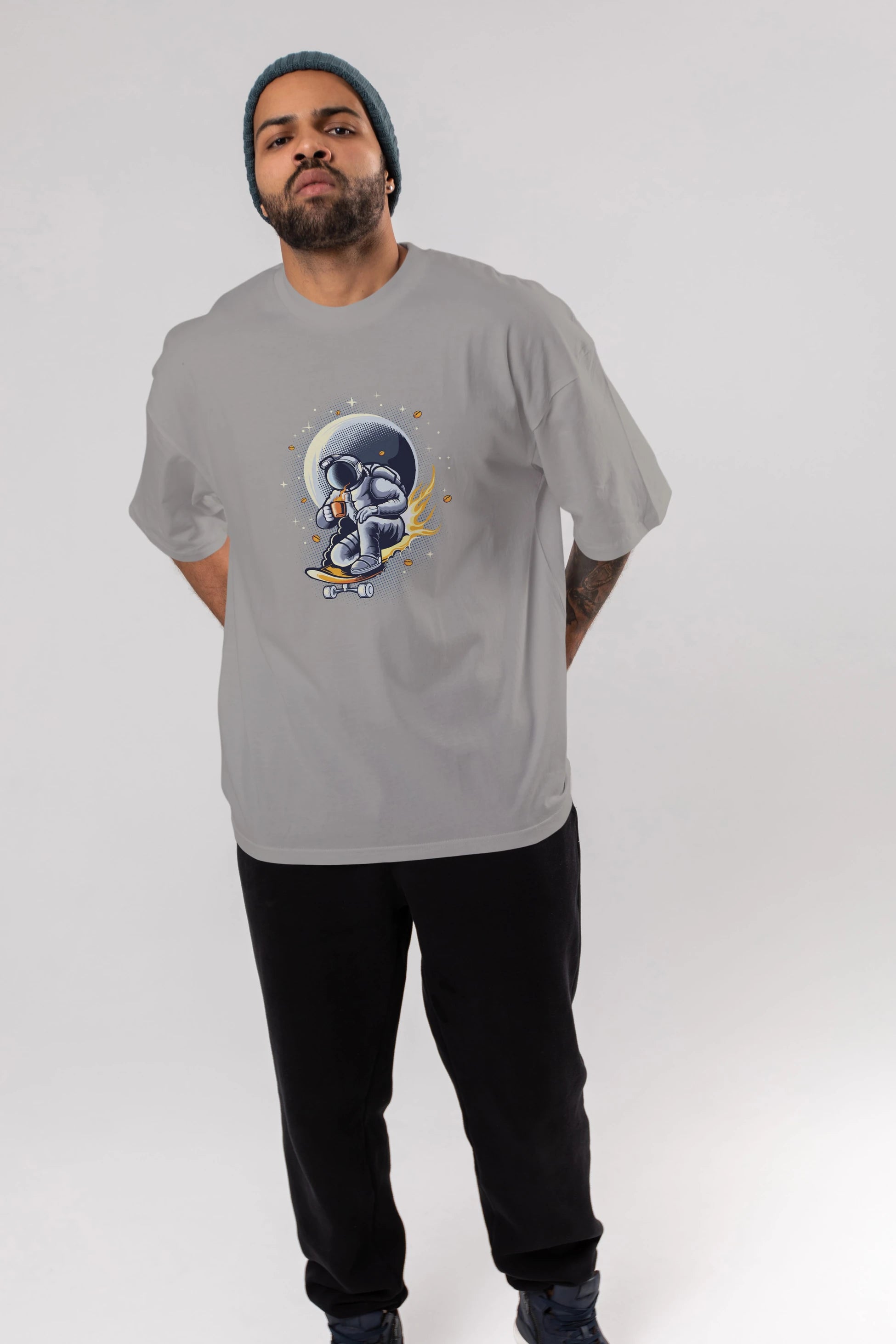 Astro Coffee Addict Ön Baskılı Oversize t-shirt Erkek Kadın Unisex