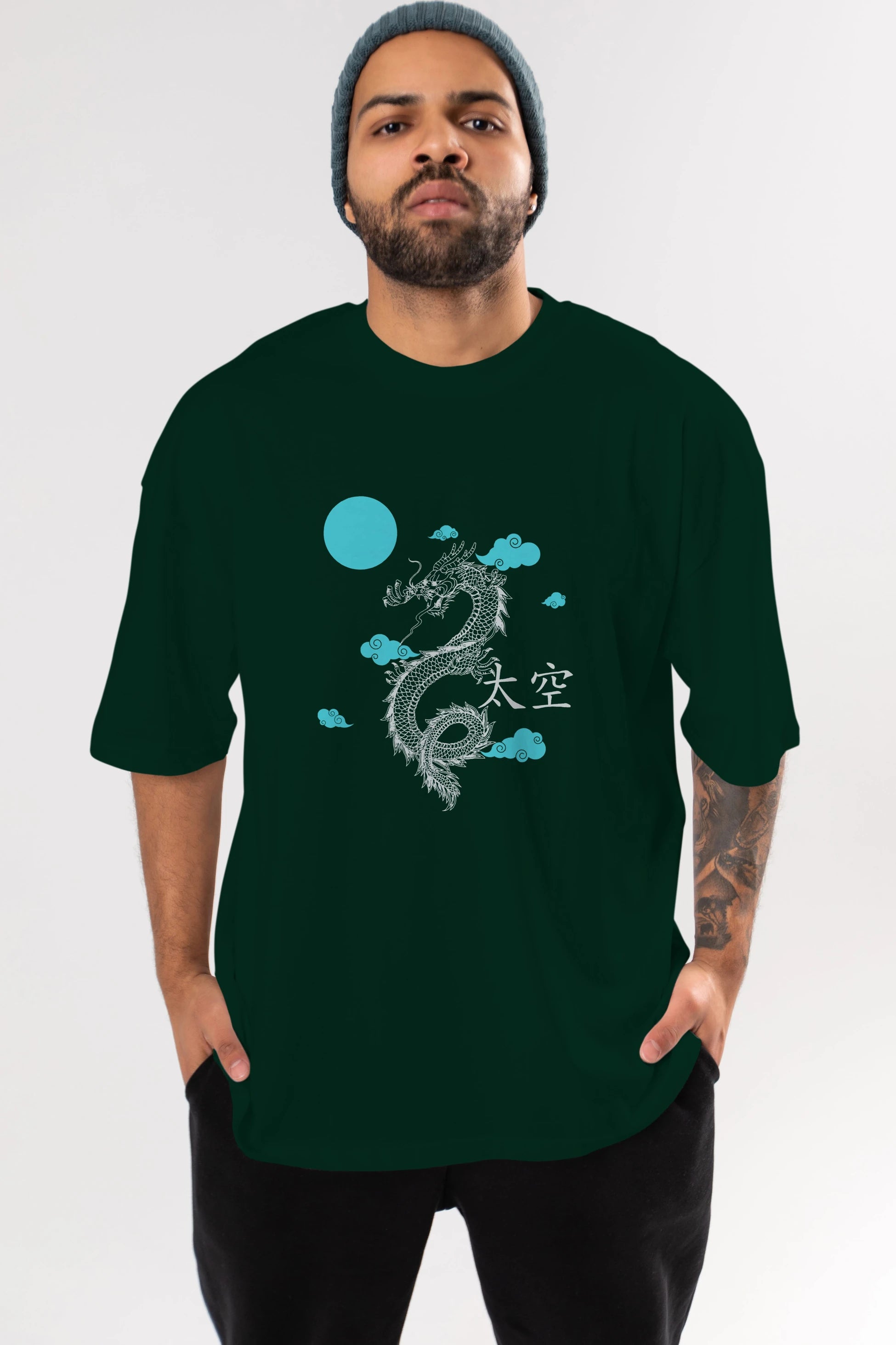 Chinese Dragon Ön Baskılı Oversize t-shirt Erkek Kadın Unisex