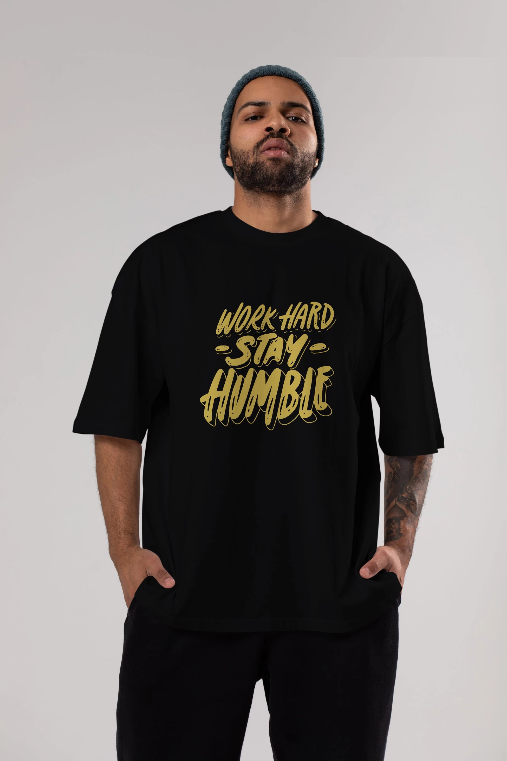 Word Hard Yazılı Ön Baskılı Oversize t-shirt Erkek Kadın Unisex