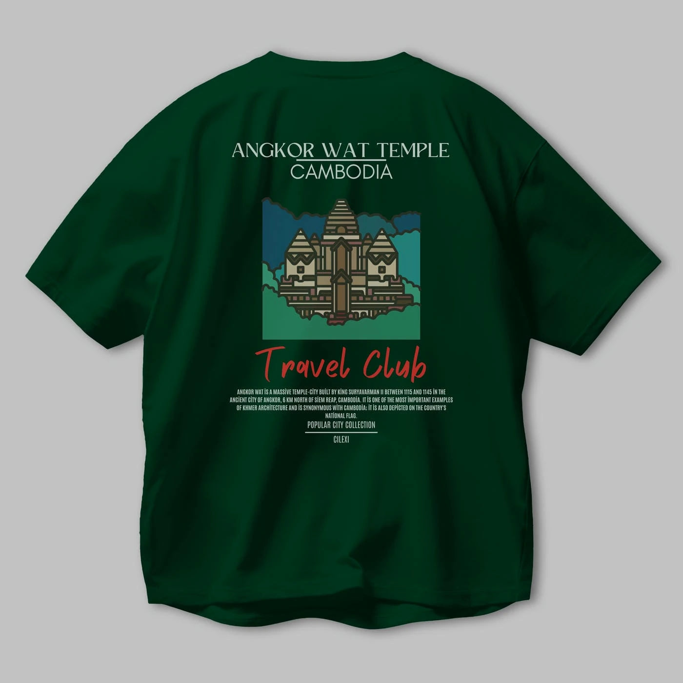 Angkor Wat Temple Cambodia Arka Baskılı Oversize t-shirt Erkek Kadın Pamuk Bisiklet Yaka tişort