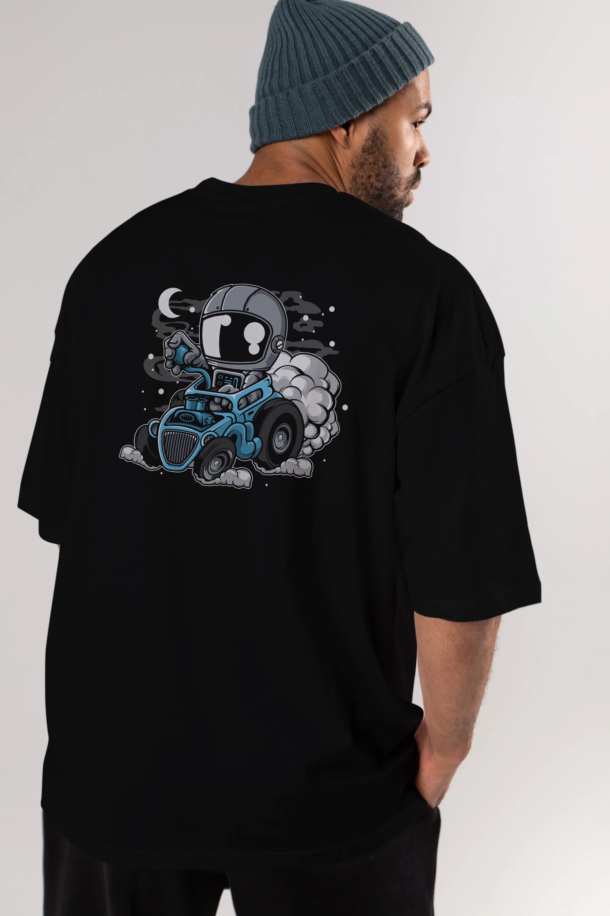 Astronaut Hotrod Arka Baskılı Oversize t-shirt Erkek Kadın Unisex