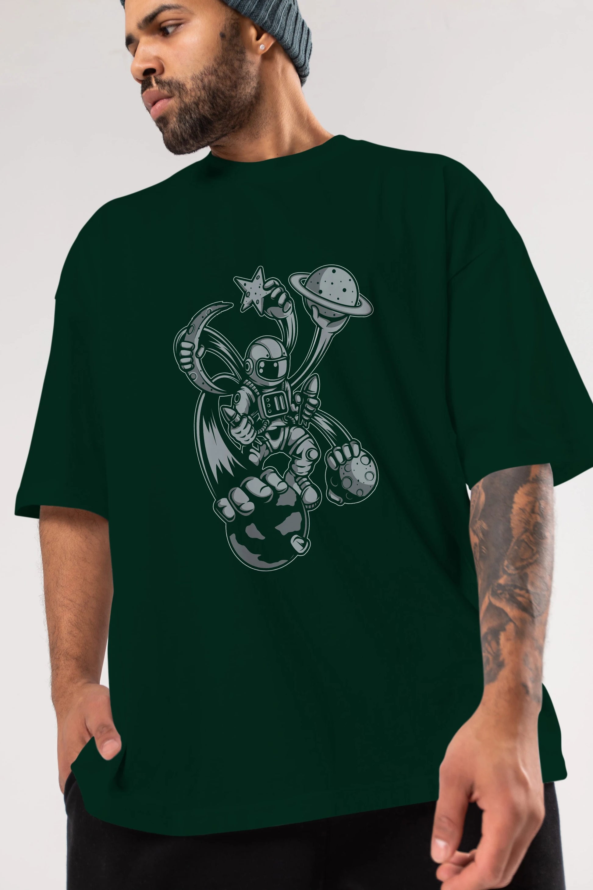Astronaut Multiple Hands Ön Baskılı Oversize t-shirt Erkek Kadın Unisex