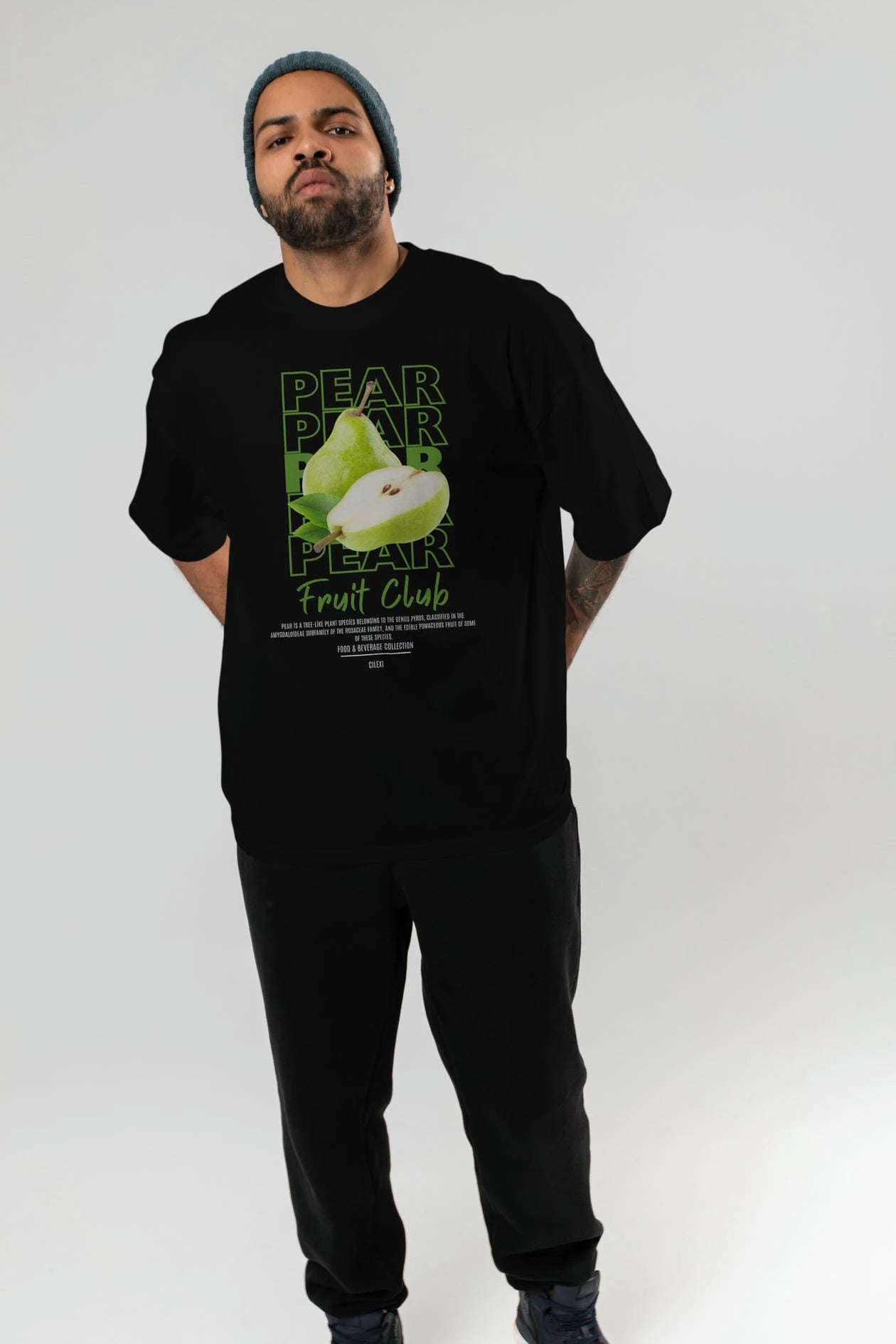 Pear Ön Baskılı Oversize t-shirt Erkek Kadın Pamuk Bisiklet Yaka tişort