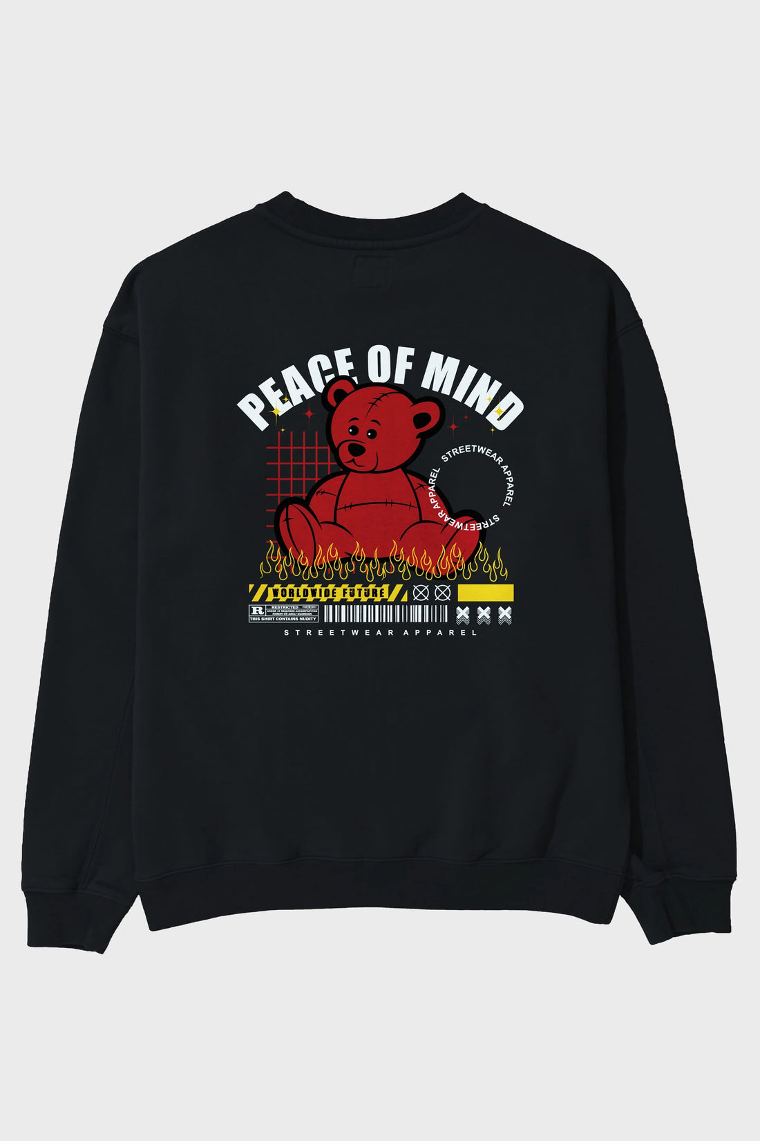 Teddy Bear Peace of Mind Arka Baskılı Oversize Sweatshirt Erkek Kadın Unisex