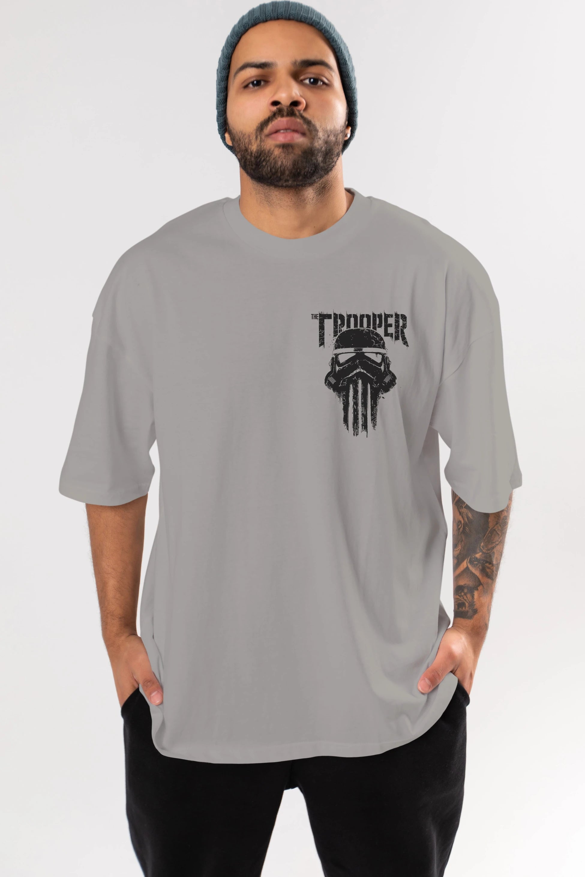 The Trooper Ön Sol Baskılı Oversize t-shirt Erkek Kadın Unisex %100 Pamuk Bisiklet Yaka tişort
