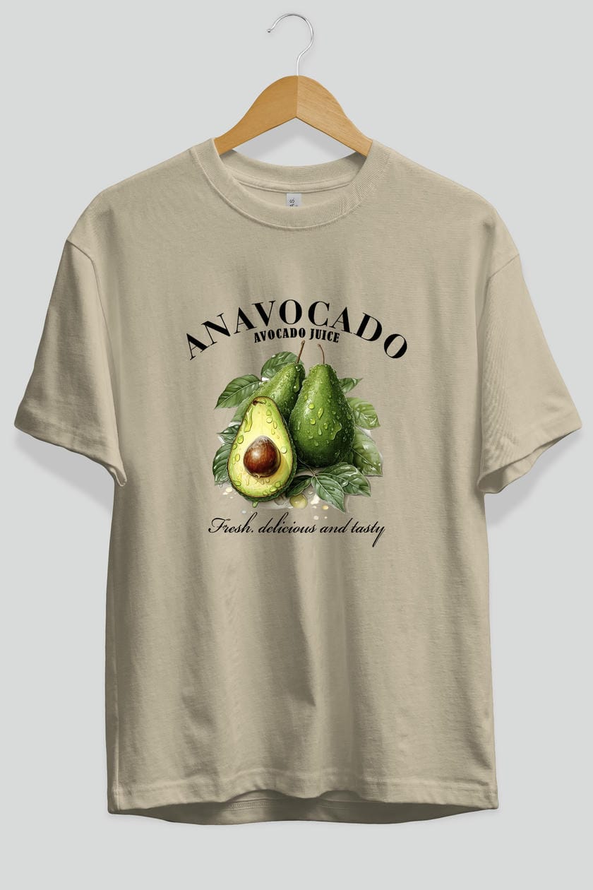 Avocado Avokado Ön Baskılı Oversize t-shirt Erkek Kadın Pamuk Bisiklet Yaka tişort