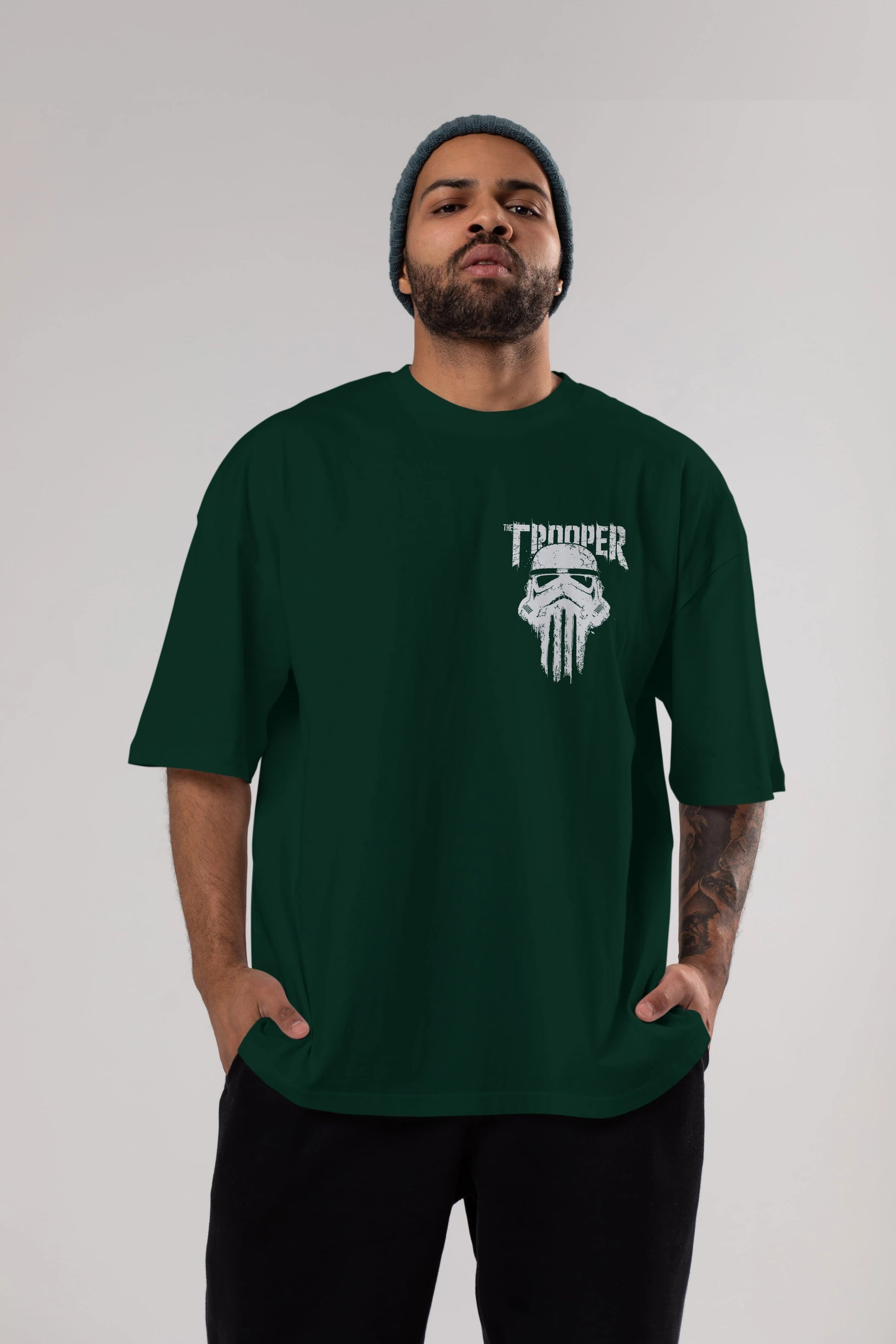 The Trooper Ön Sol Baskılı Oversize t-shirt Erkek Kadın Unisex %100 Pamuk Bisiklet Yaka tişort