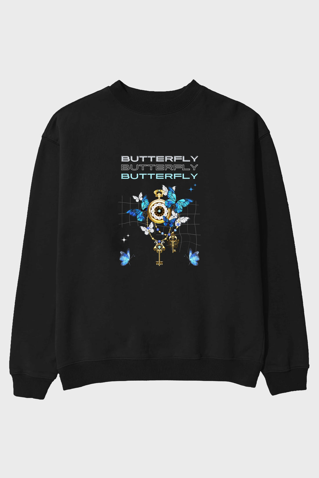 Butterfly Yazılı Ön Baskılı Oversize Sweatshirt Erkek Kadın Unisex