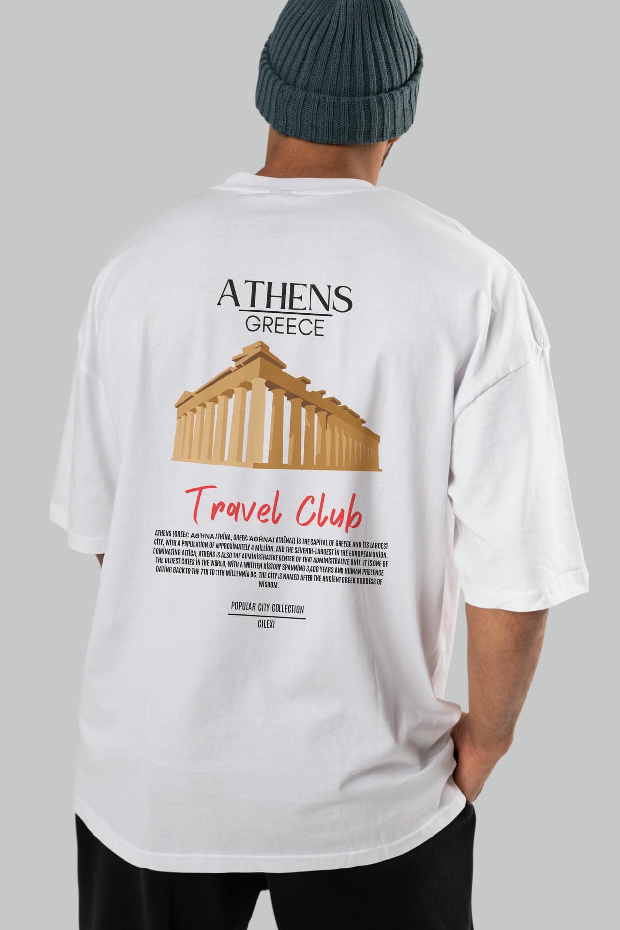 Athens Greece Arka Baskılı Oversize t-shirt Erkek Kadın Pamuk Bisiklet Yaka tişort