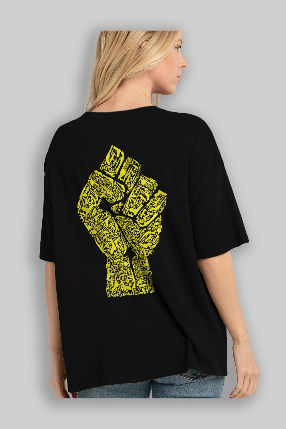 Hand Of Revolution Arka Baskılı Oversize t-shirt %100 pamuk Erkek Kadın Unisex