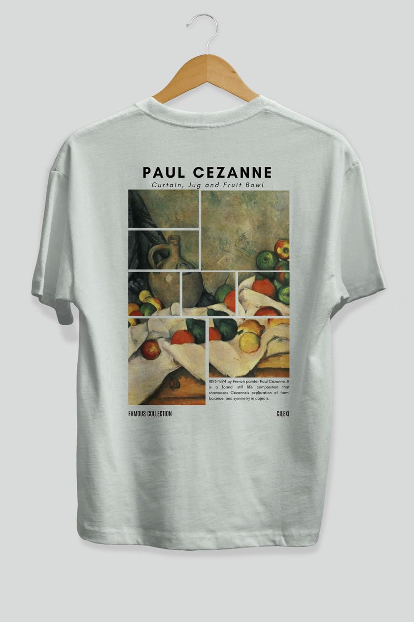 Paul Cezanne Curtain Arka Baskılı Oversize t-shirt Erkek Kadın Bisiklet Yaka Pamuk tişort
