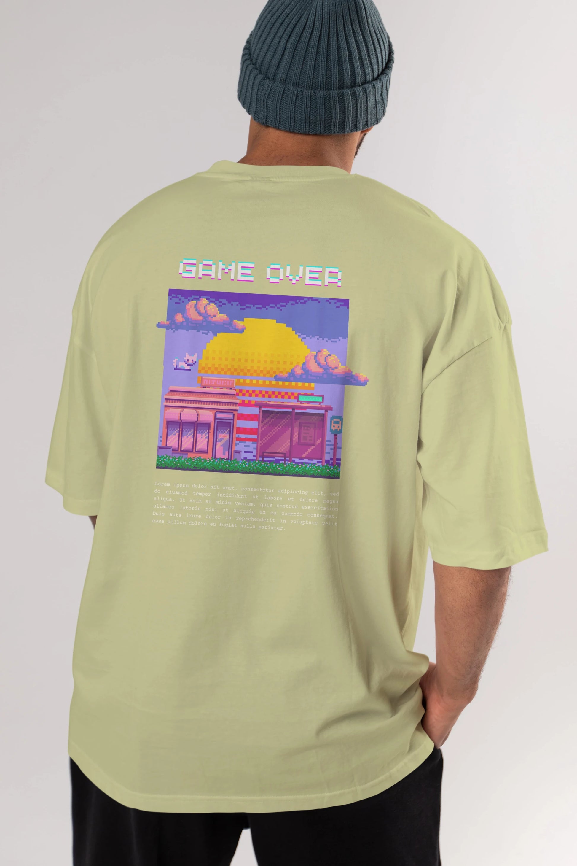 Game Over Yazılı Arka Baskılı Oversize t-shirt Erkek Kadın Unisex