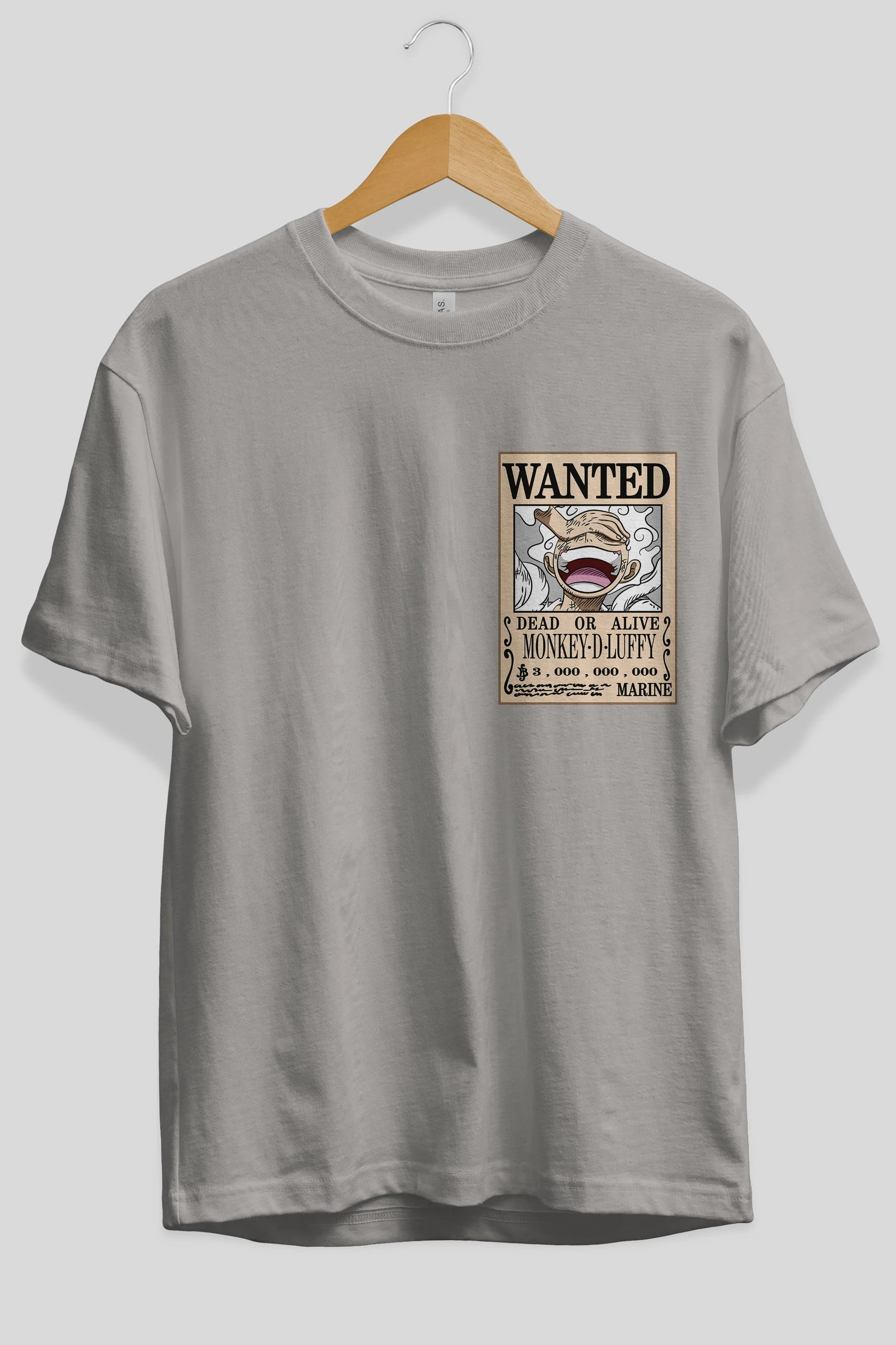 CARTEL LUFFY GEAR 5 Ön Sol Baskılı Oversize t-shirt Erkek Kadın Unisex %100 Pamuk Bisiklet Yaka tişort