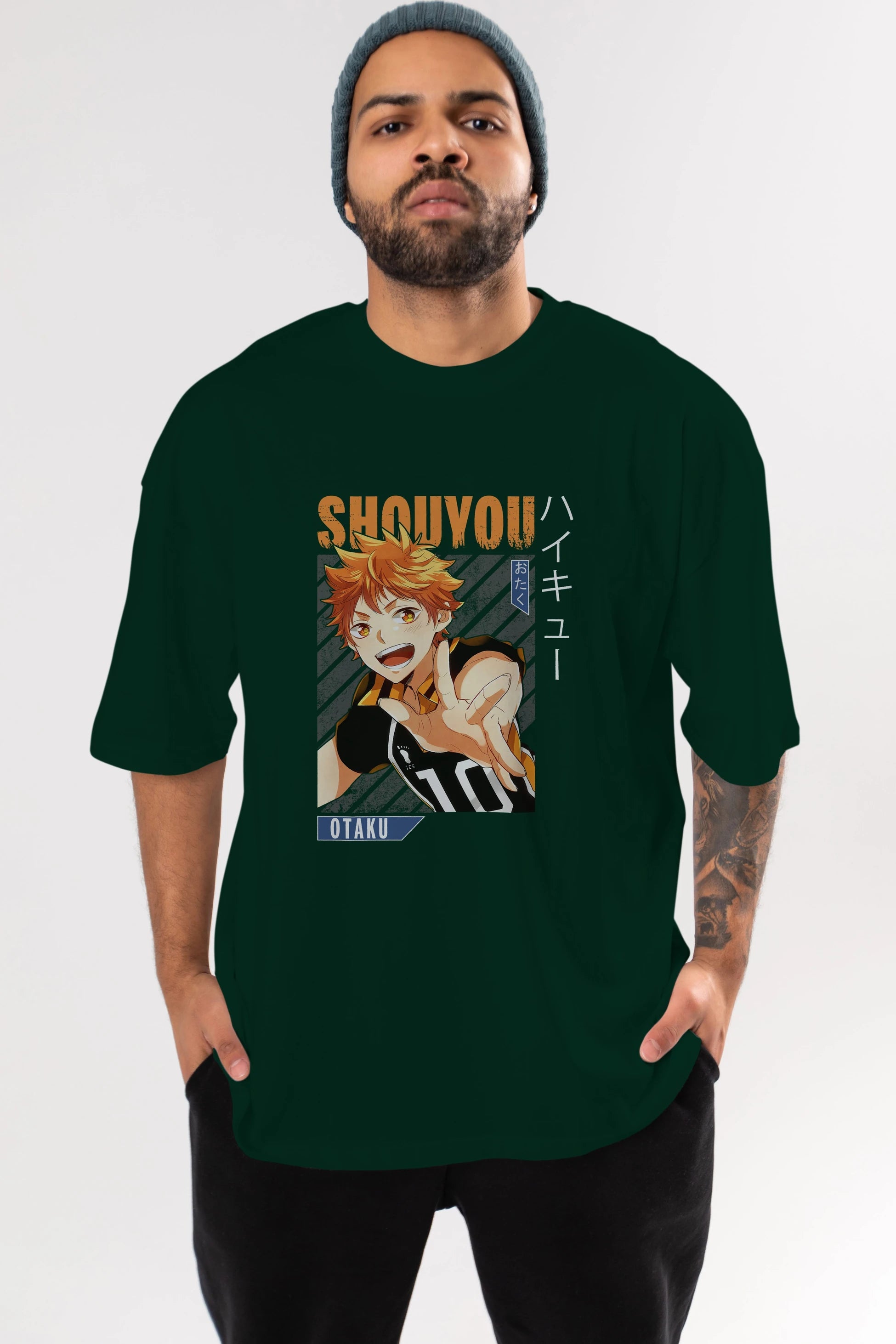 Shouyou Hinata 9 Anime Ön Baskılı Oversize t-shirt %100 pamuk Erkek Kadın Unisex