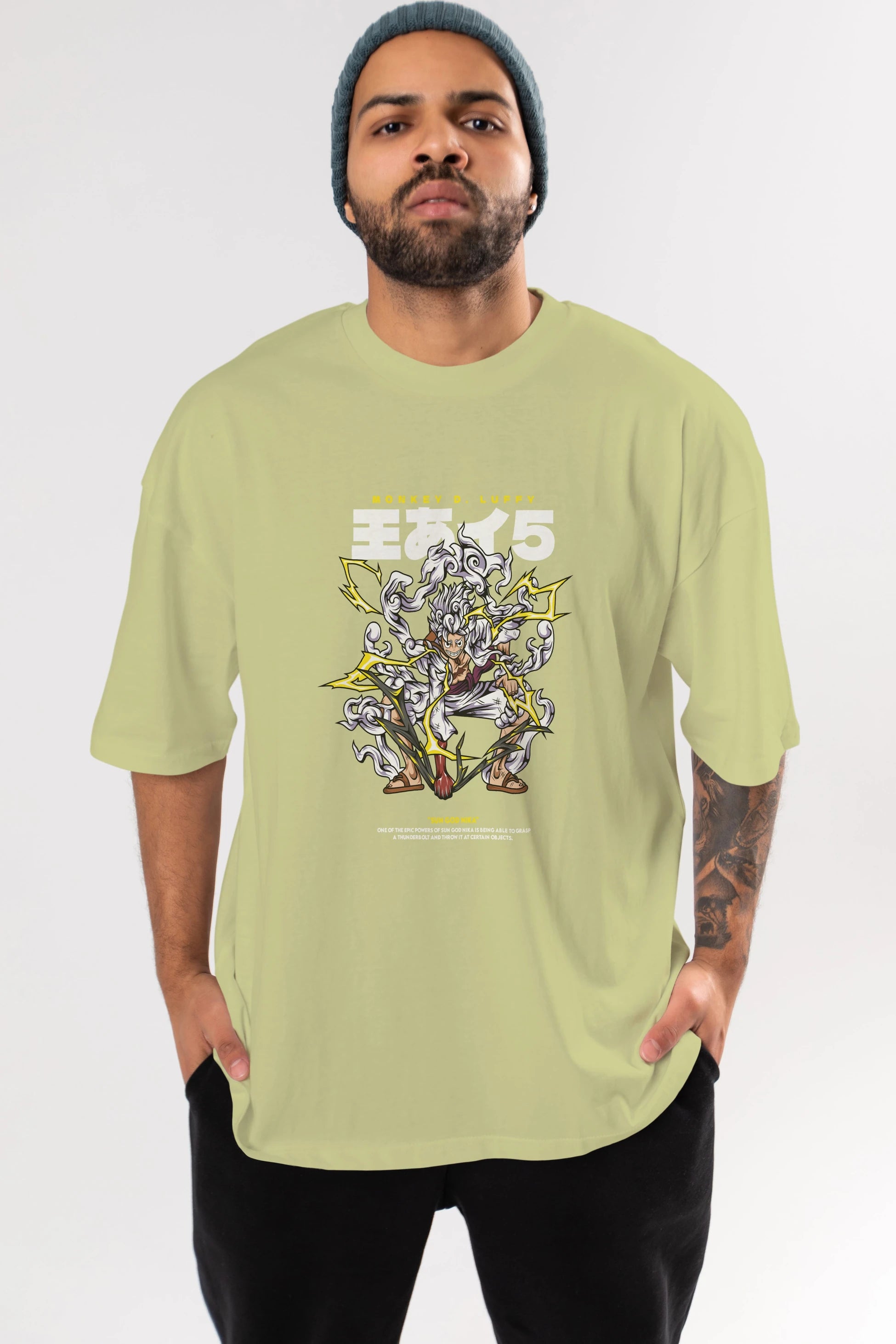 Monkey D. Luffy GEAR5 1 Anime Ön Baskılı Oversize t-shirt %100 pamuk Erkek Kadın Unisex